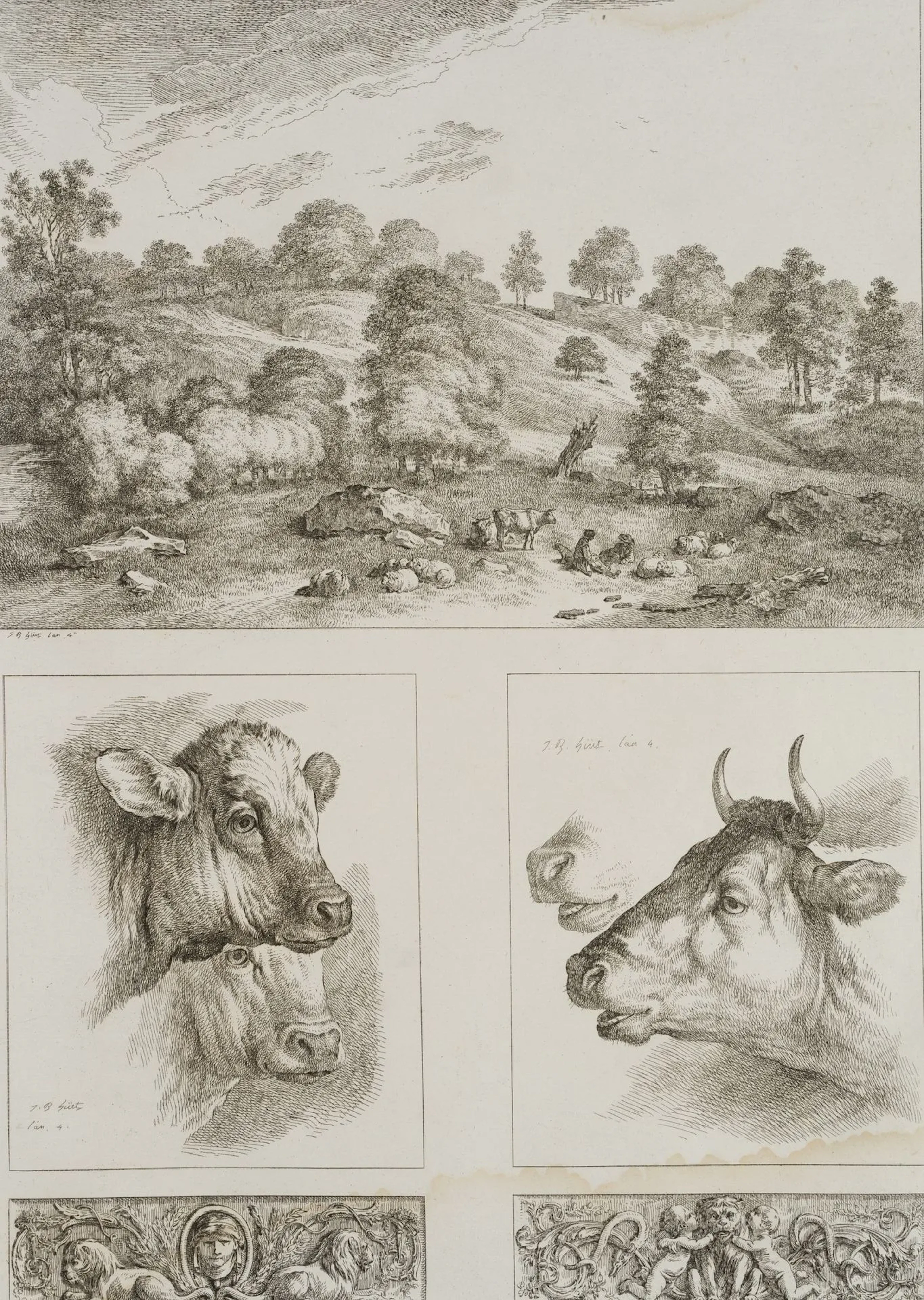 J. HUET (1740–1810), Landscape with Cows and Calves, circa 1796, Etching