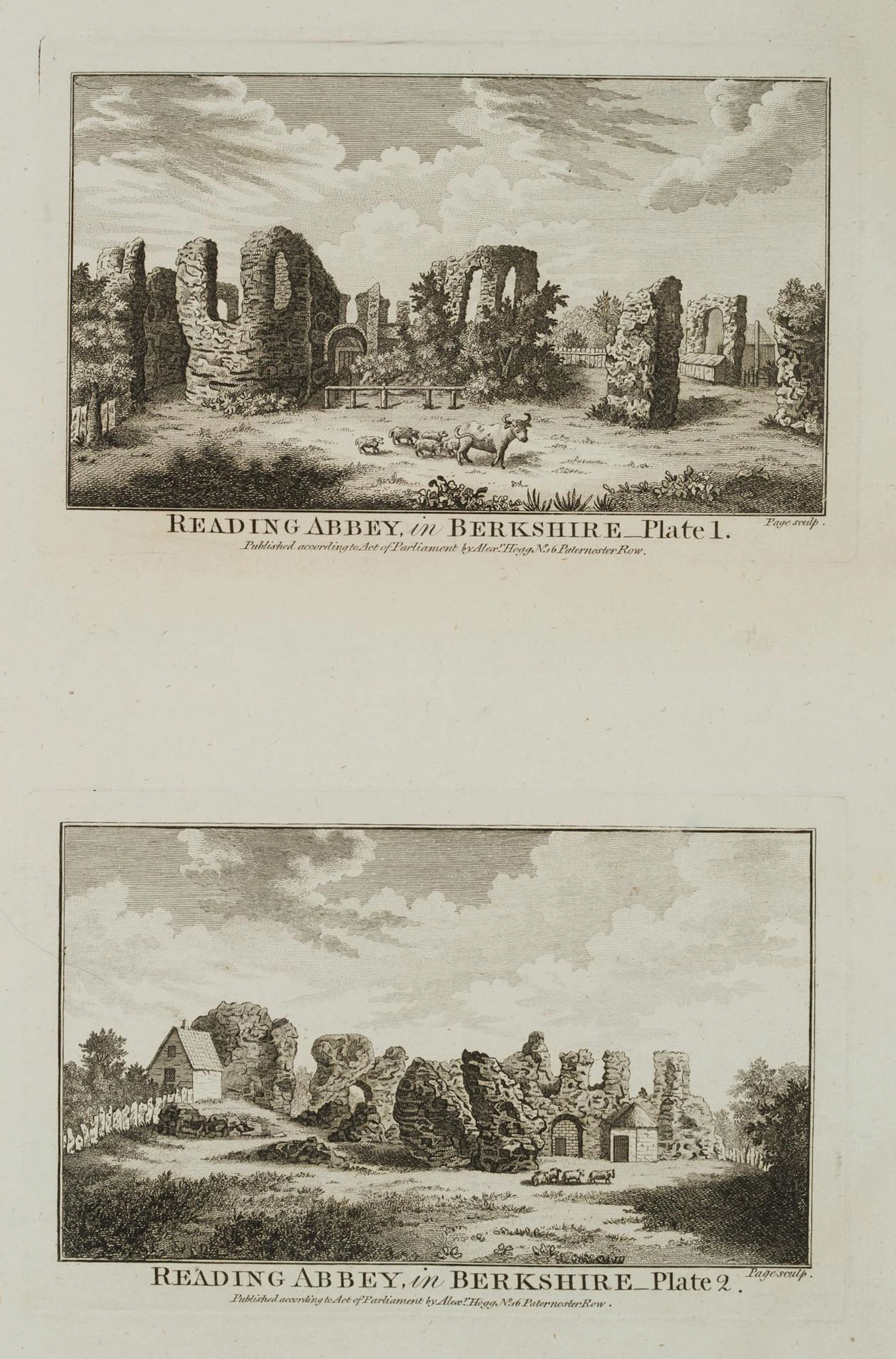 G. PAGE (19th), Reading Abbey, in Berkshire, Etching G. Page (19th