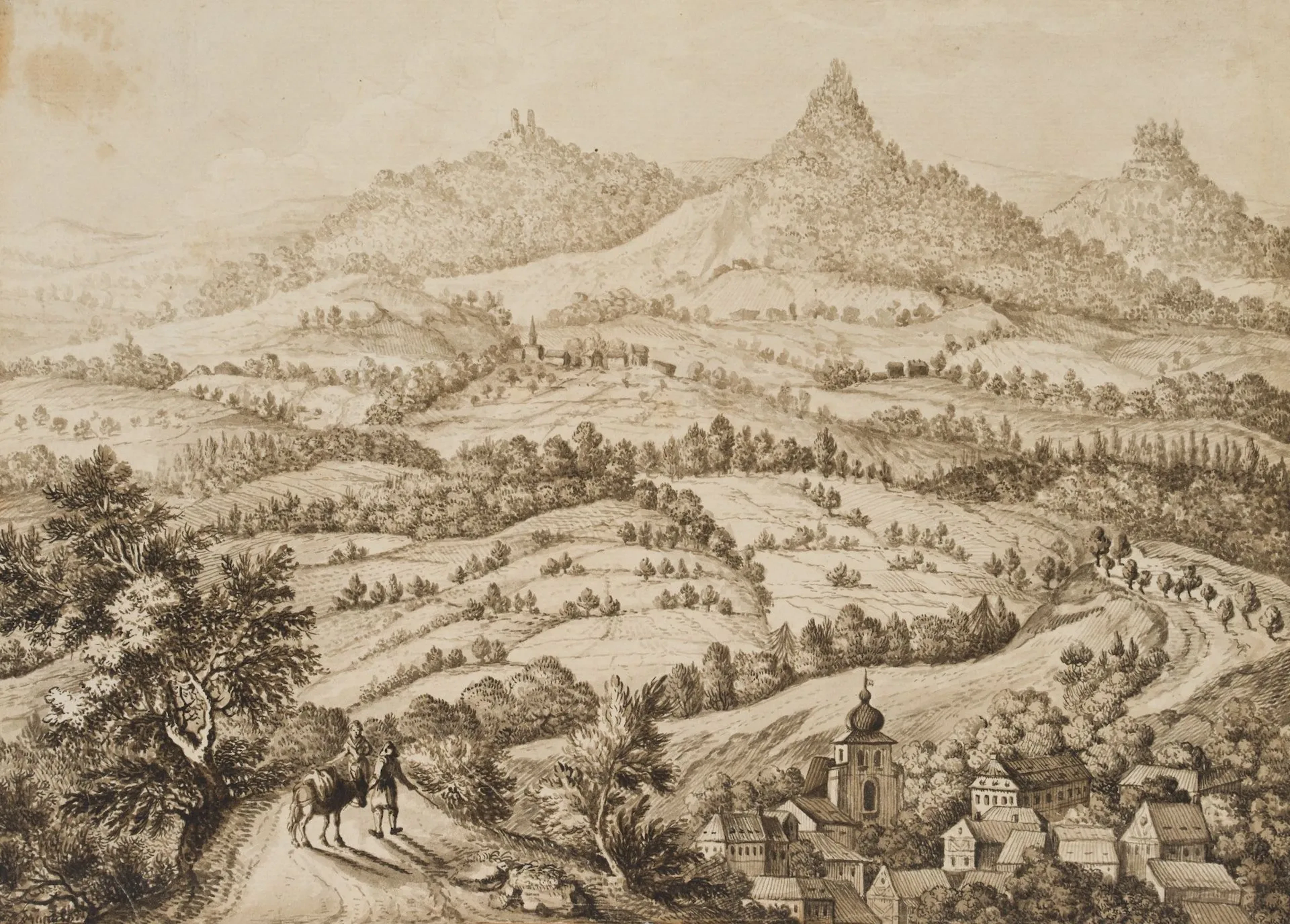 Unknown (18th century), Central German Cultural Landscape, pen drawing