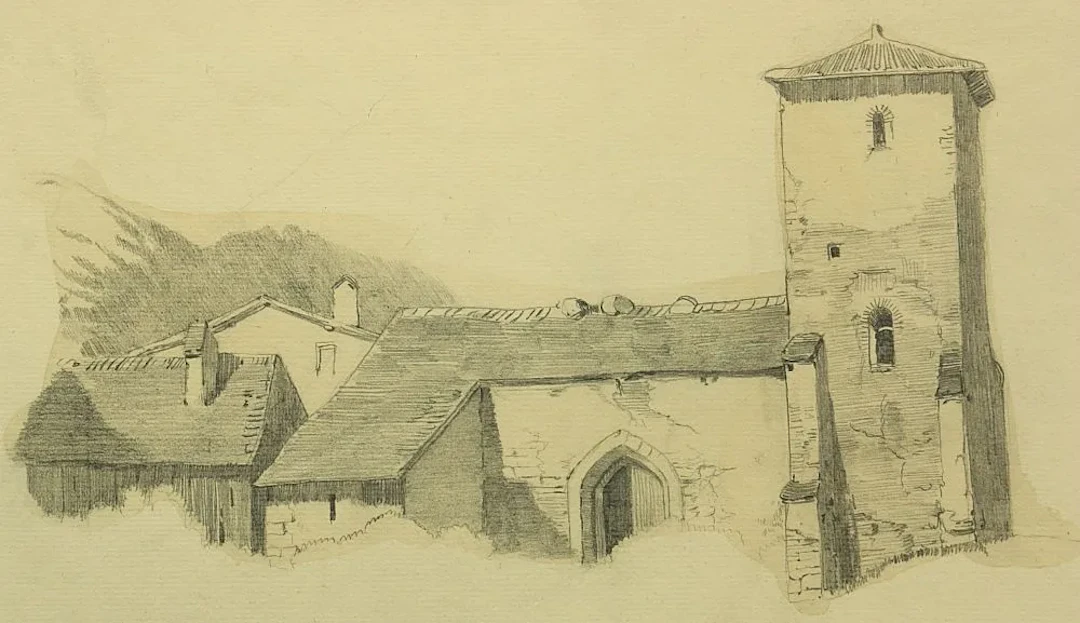 F. LUDWIG (*1828), Church in Italy, Pencil Friedrich Wilhelm Ludwig