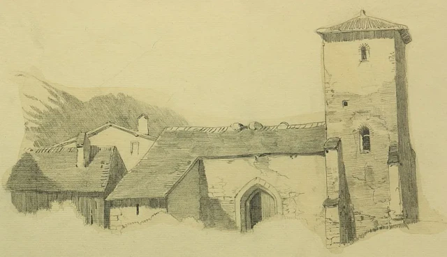 F. LUDWIG (*1828), Church in Italy, Pencil Friedrich Wilhelm Ludwig