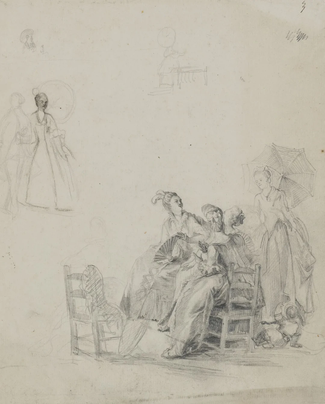 A. VIOLLET-LE-DUC (*1817), Figure studies of elegant women, Pencil