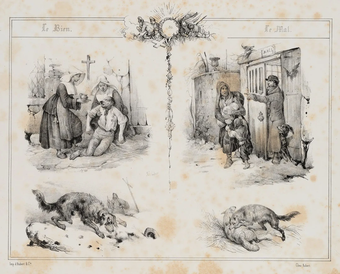 V. ADAM (1801–1866), Composition of Tragic Scenes of Poverty, Lithograph