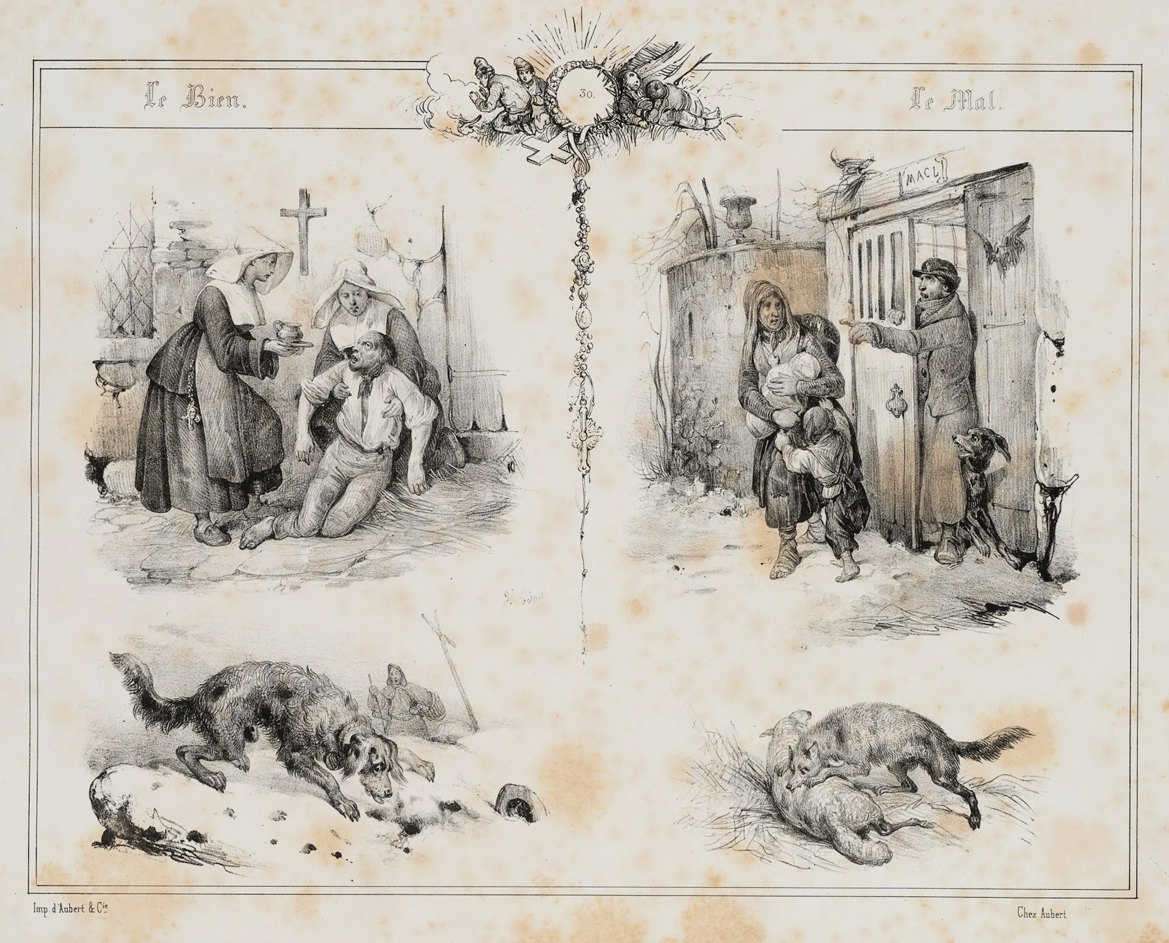 V. ADAM (1801–1866), Composition of Tragic Scenes of Poverty, Lithograph