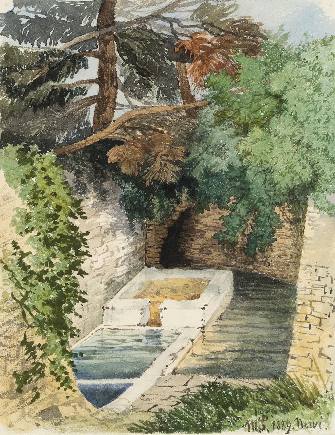 M. SAVIGNY (1831–1905), Woods near Nervi, Genoa, 1889, Watercolor