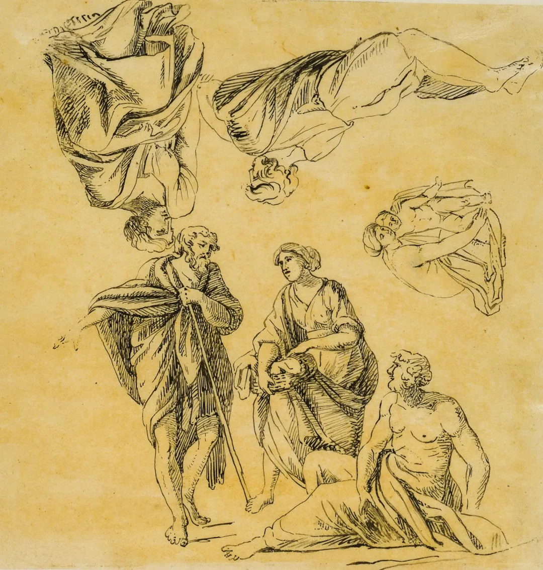 After HETSCH (*1758), Figure studies, Pen drawing After Philipp Friedrich