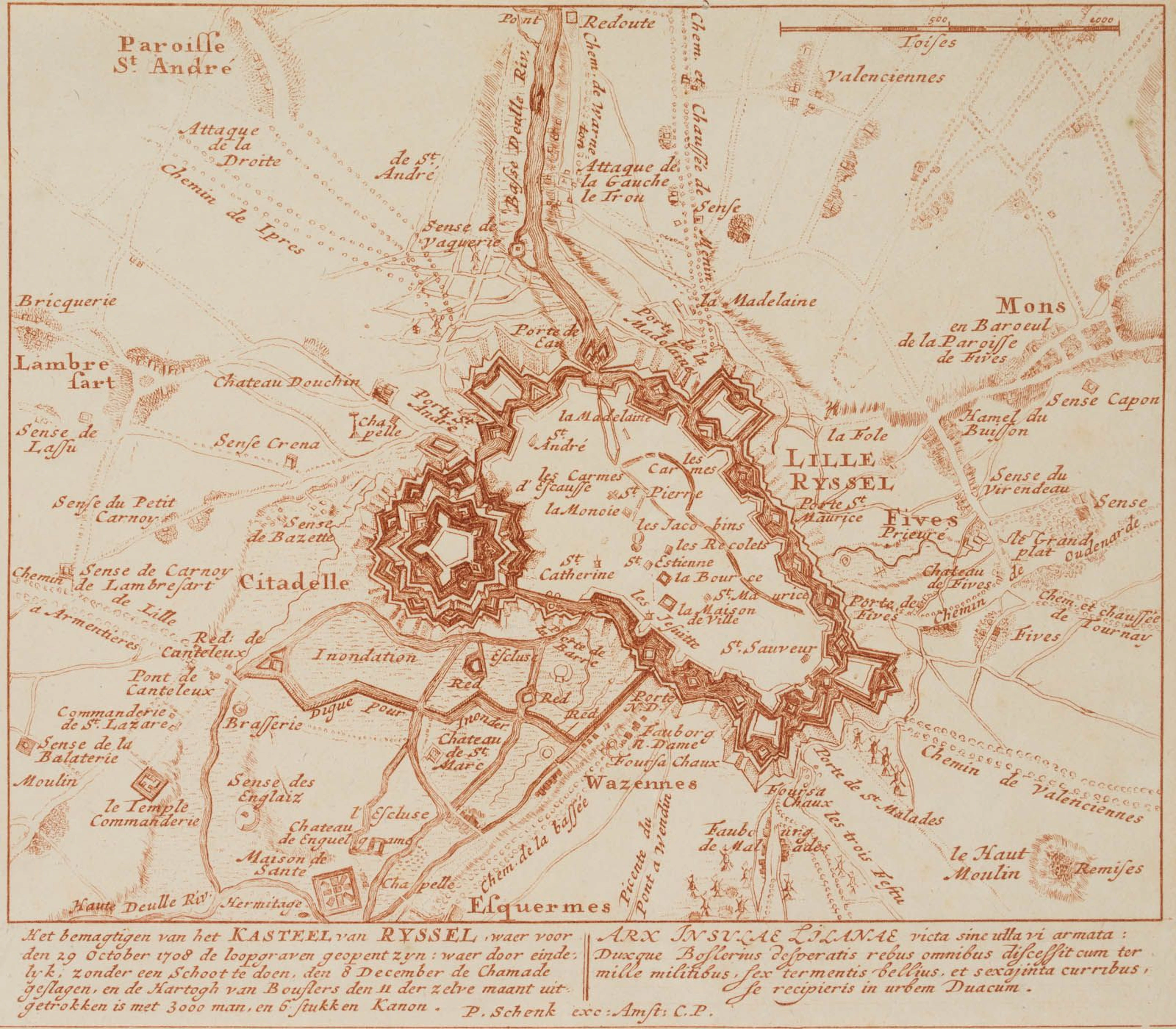 P. SCHENK (1653–1713), Map of the Lille Citadel, city fortifications