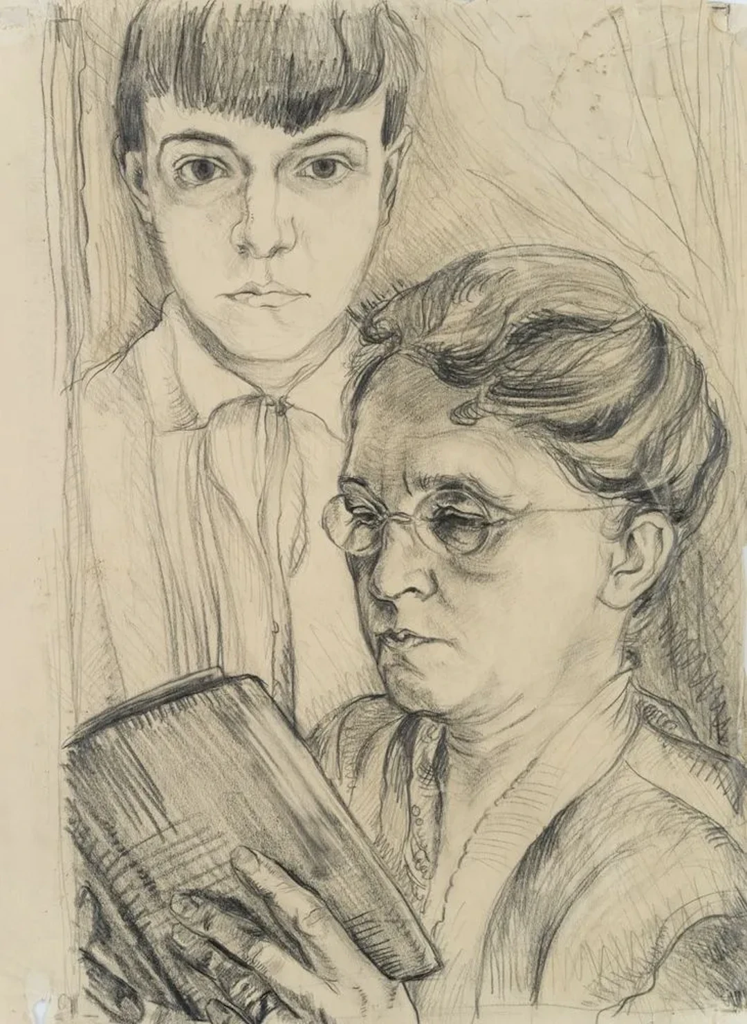 C. FELIXMÜLLER (*1897) Circle, Women Reading with Boys, Pencil Conrad