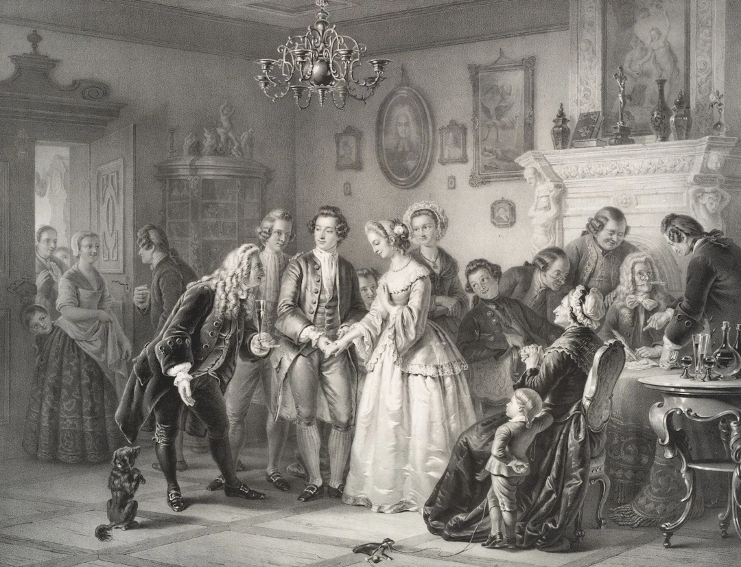 F. HANFSTAENGL (*1804) after GEYER (*1807), *The Engagement*, lithograph
