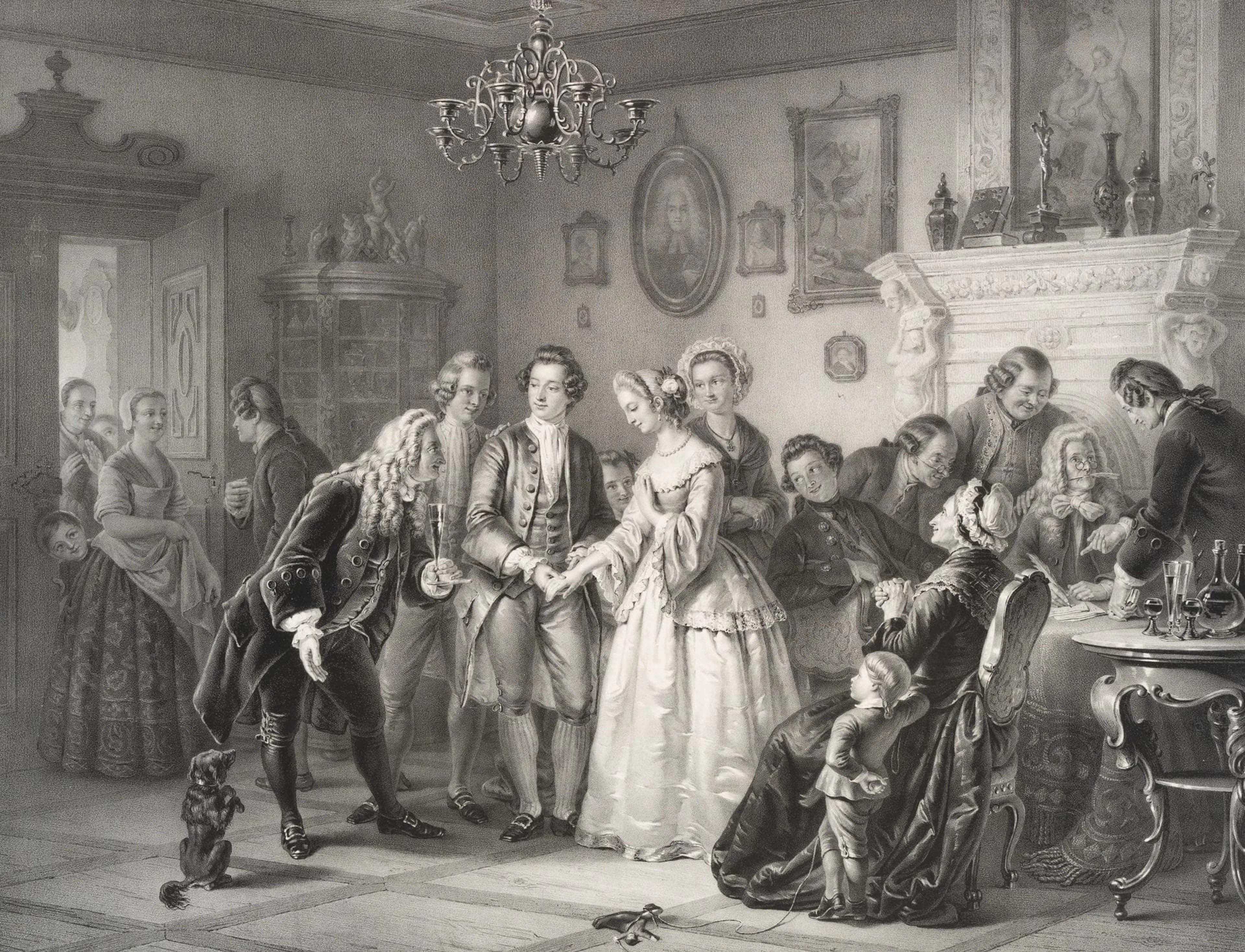 F. HANFSTAENGL (*1804) after GEYER (*1807), *The Engagement*, lithograph