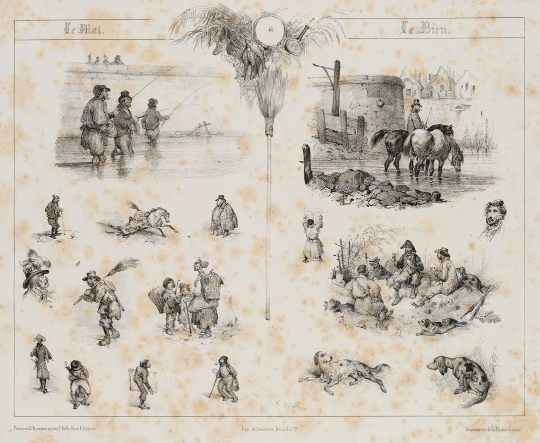 V. ADAM (1801–1866), Composition. Everyday scenes, Lithography Victor-Jean
