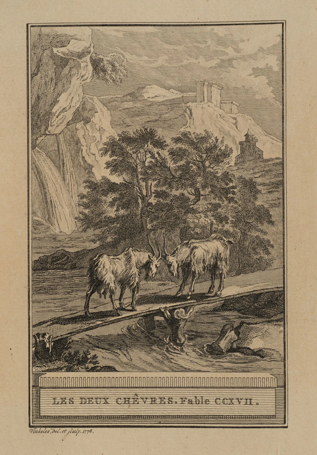 R. VINKELES (1741–1816), Two Goats on a Footbridge, 1778, Etching