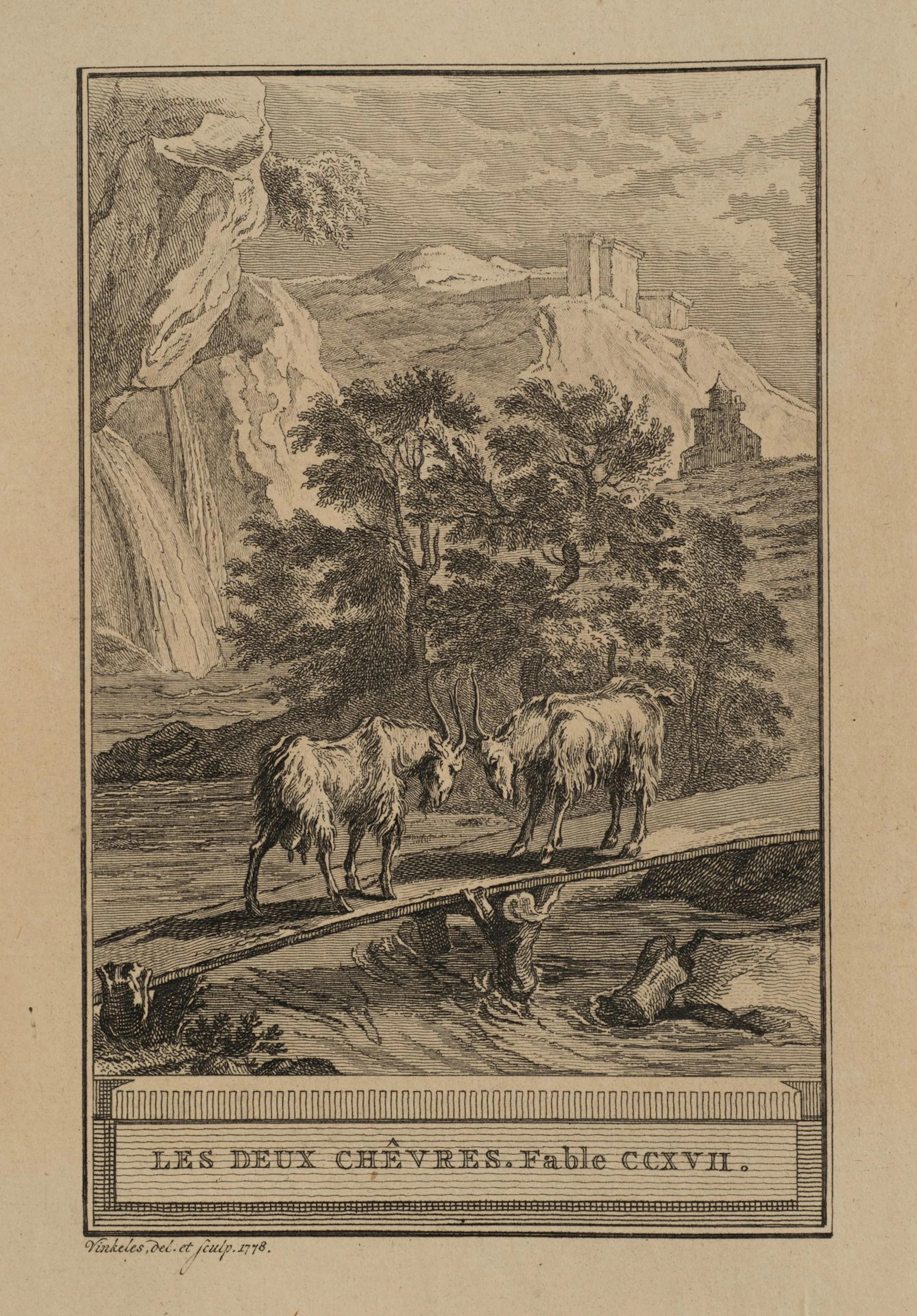 R. VINKELES (1741–1816), Two Goats on a Footbridge, 1778, Etching