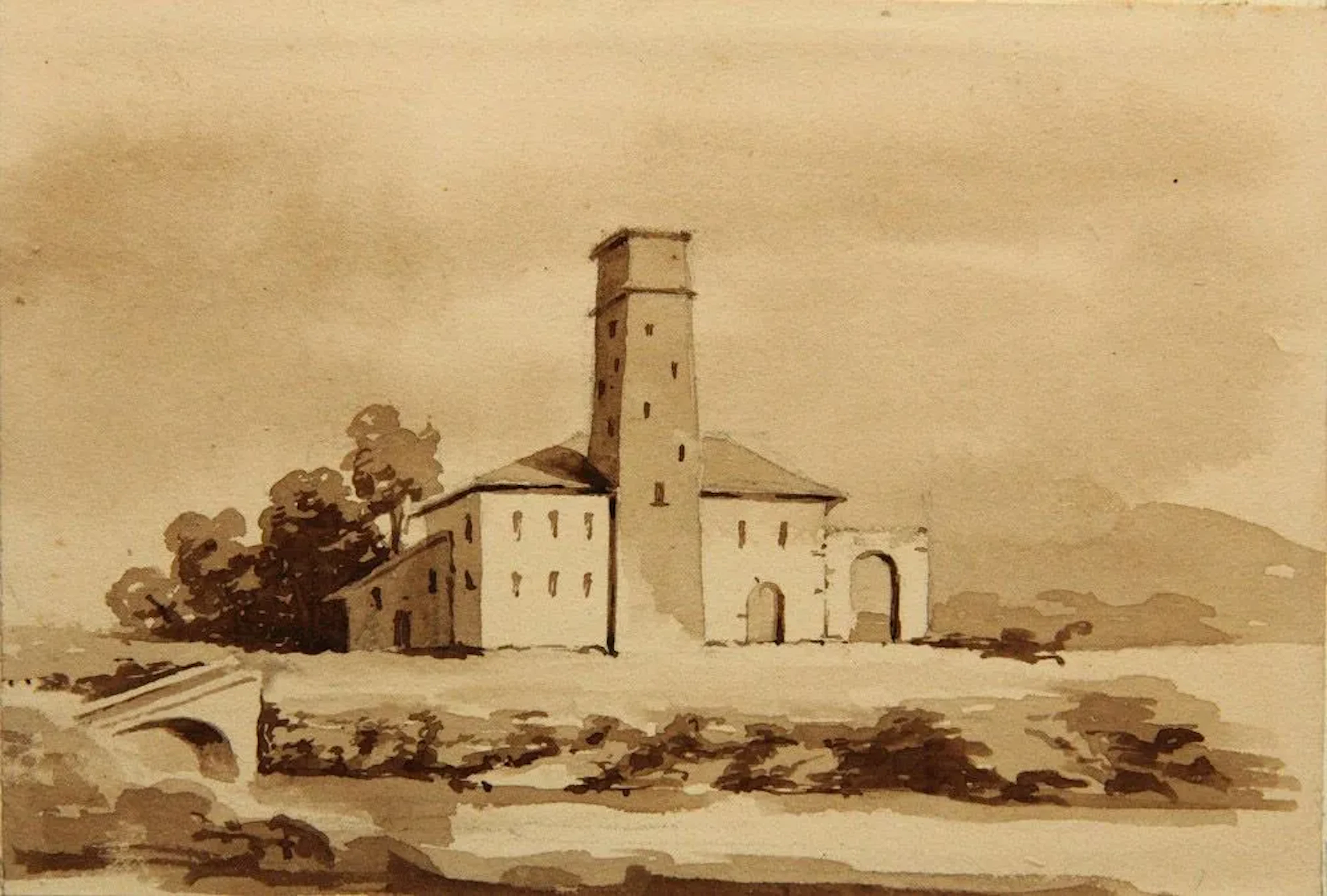 Unknown (19th century), Landscape with a factory building by the river