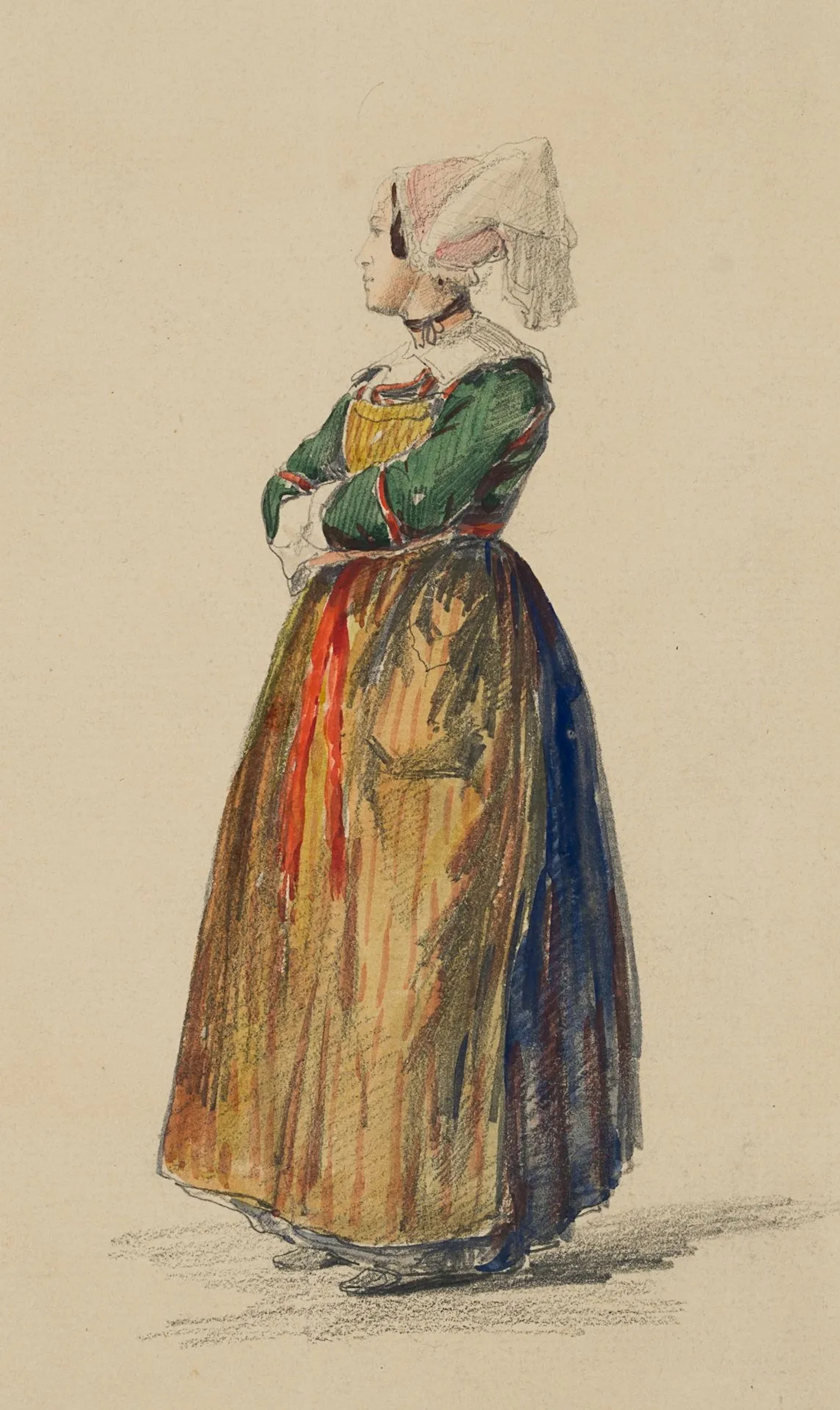 F. PERROT (1808–1841), Girl in Traditional French Dress, Pencil Ferdinand
