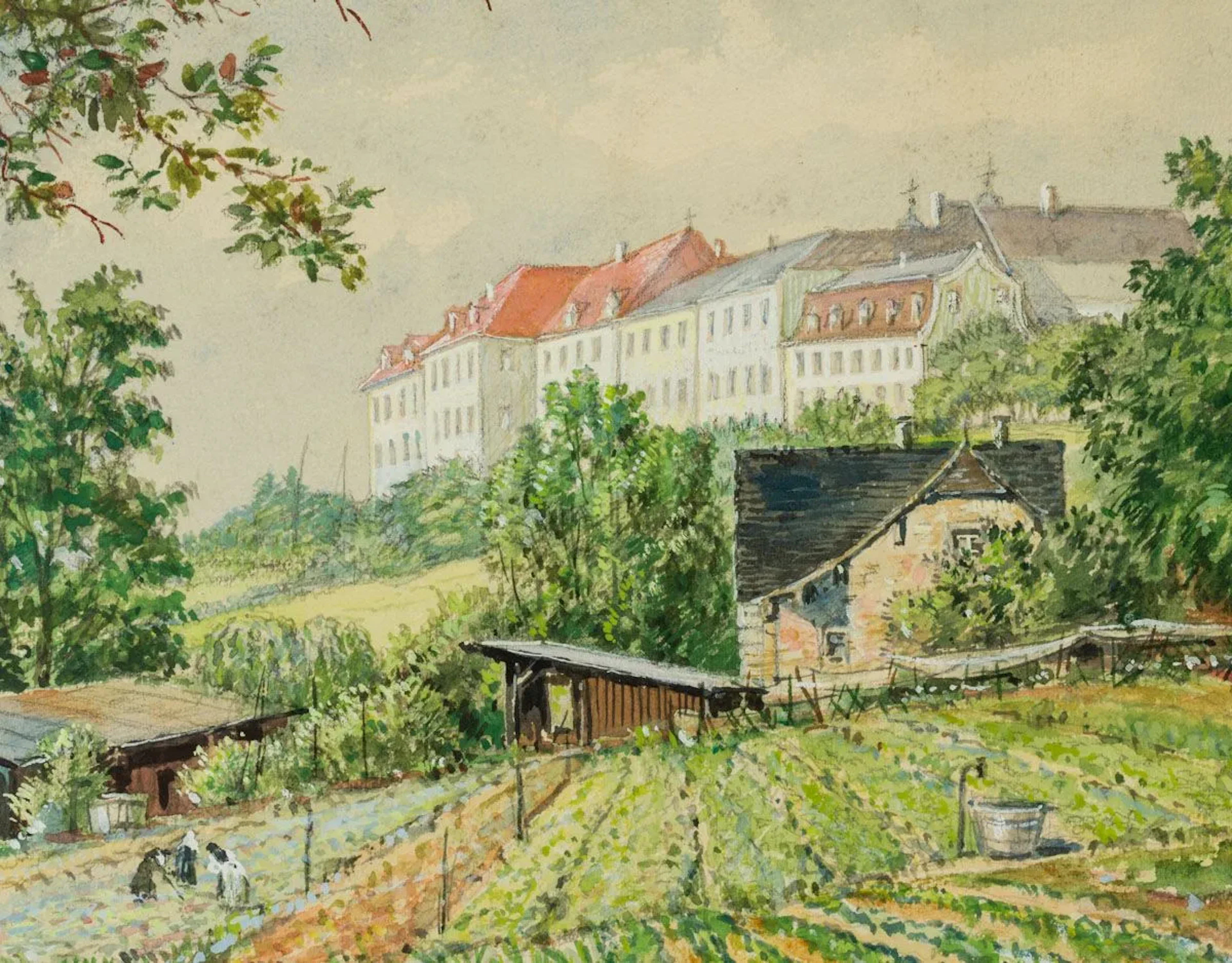 Unknown (20th), Near an abbey, around 1900, Watercolor Unknown (20th