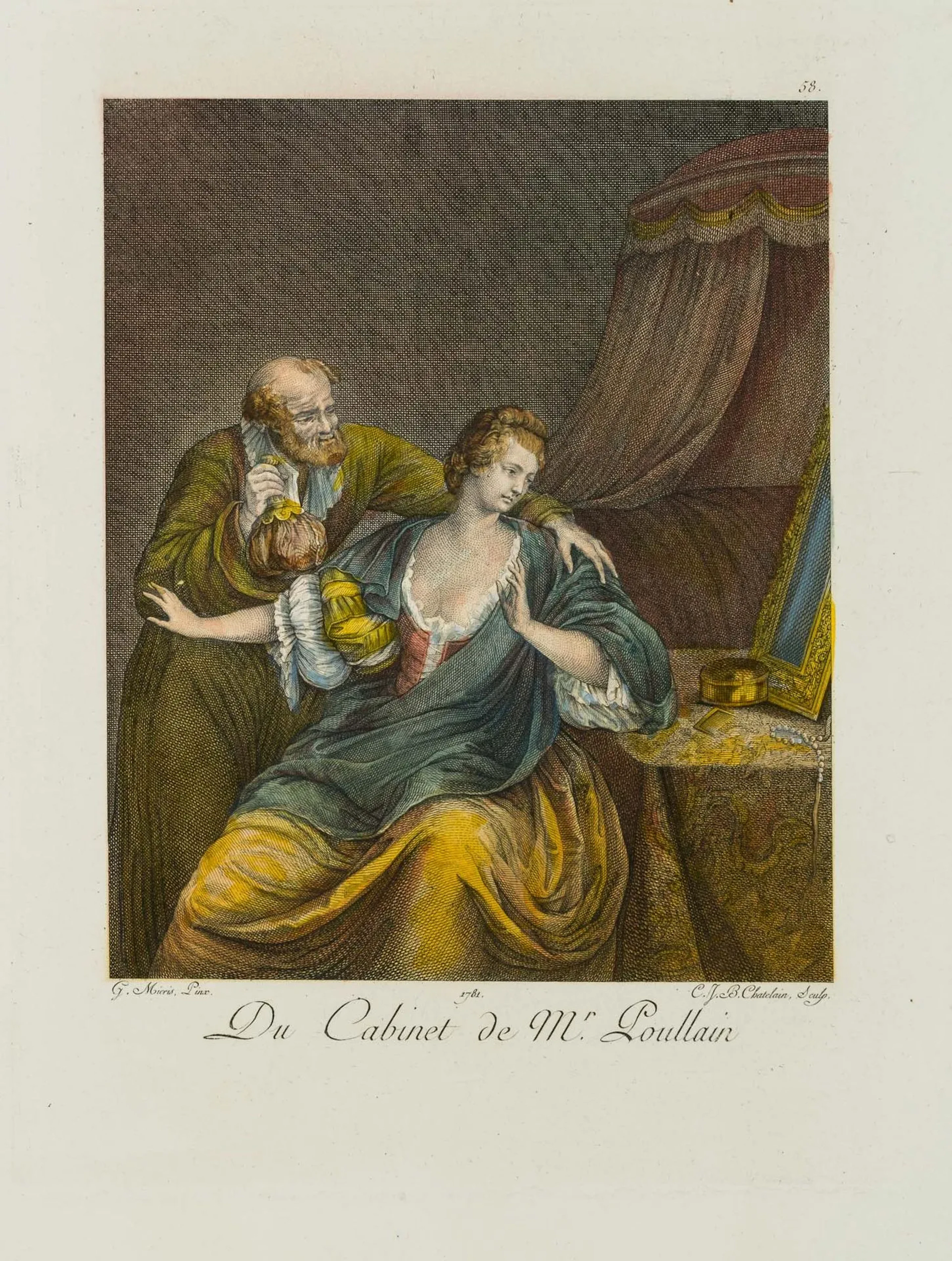 J. CHATELAIN (*1710) after MIERIS (*1635), An Elderly Man Harasses
