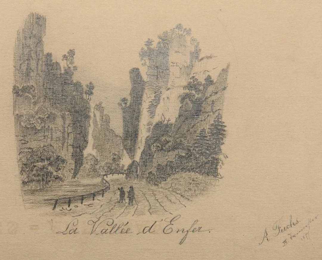 A. FUCHS (19th century), A View of the Val d'Enfer, 1877, pencil A.