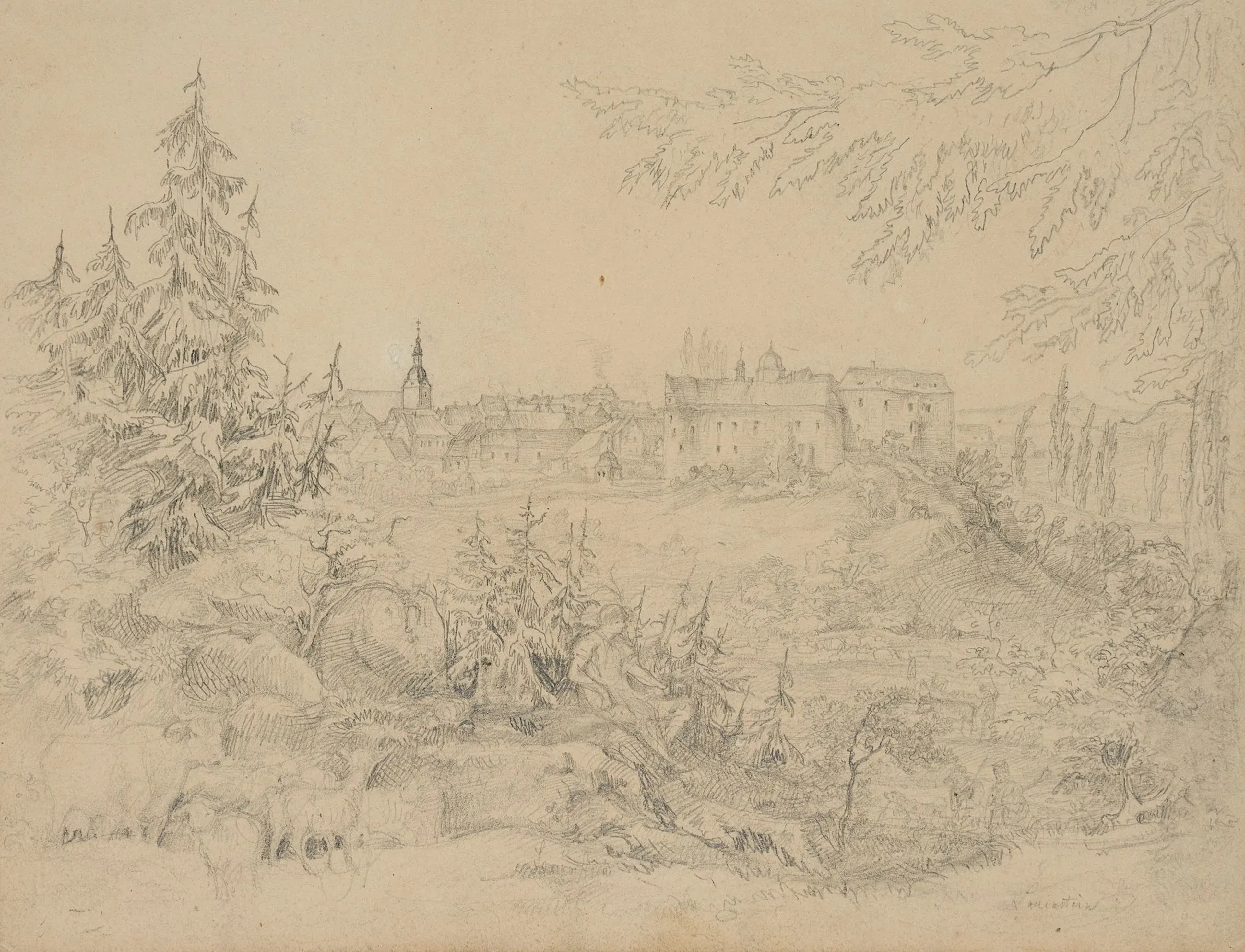 J. FLEISCHMANN (*1813), Shepherd near Lauenstein Castle, around 1835