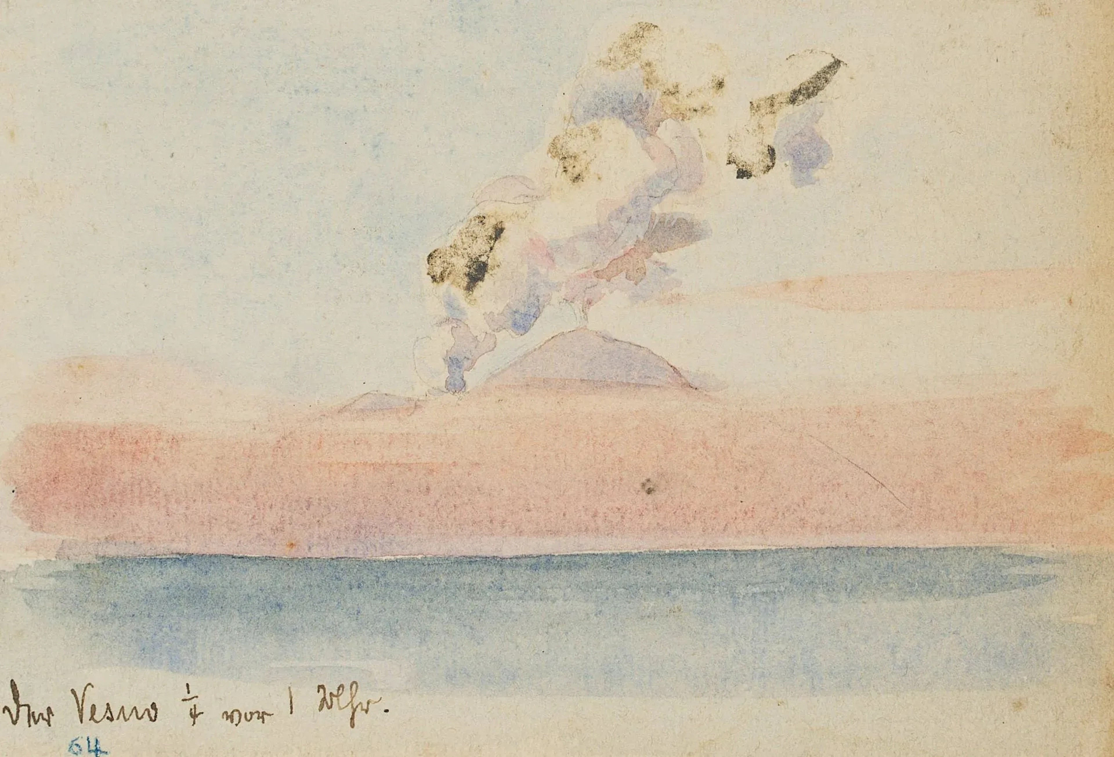 L. PRIMAVESI (*1871), Smoking Vesuvius at Midday, 1895, Watercolor