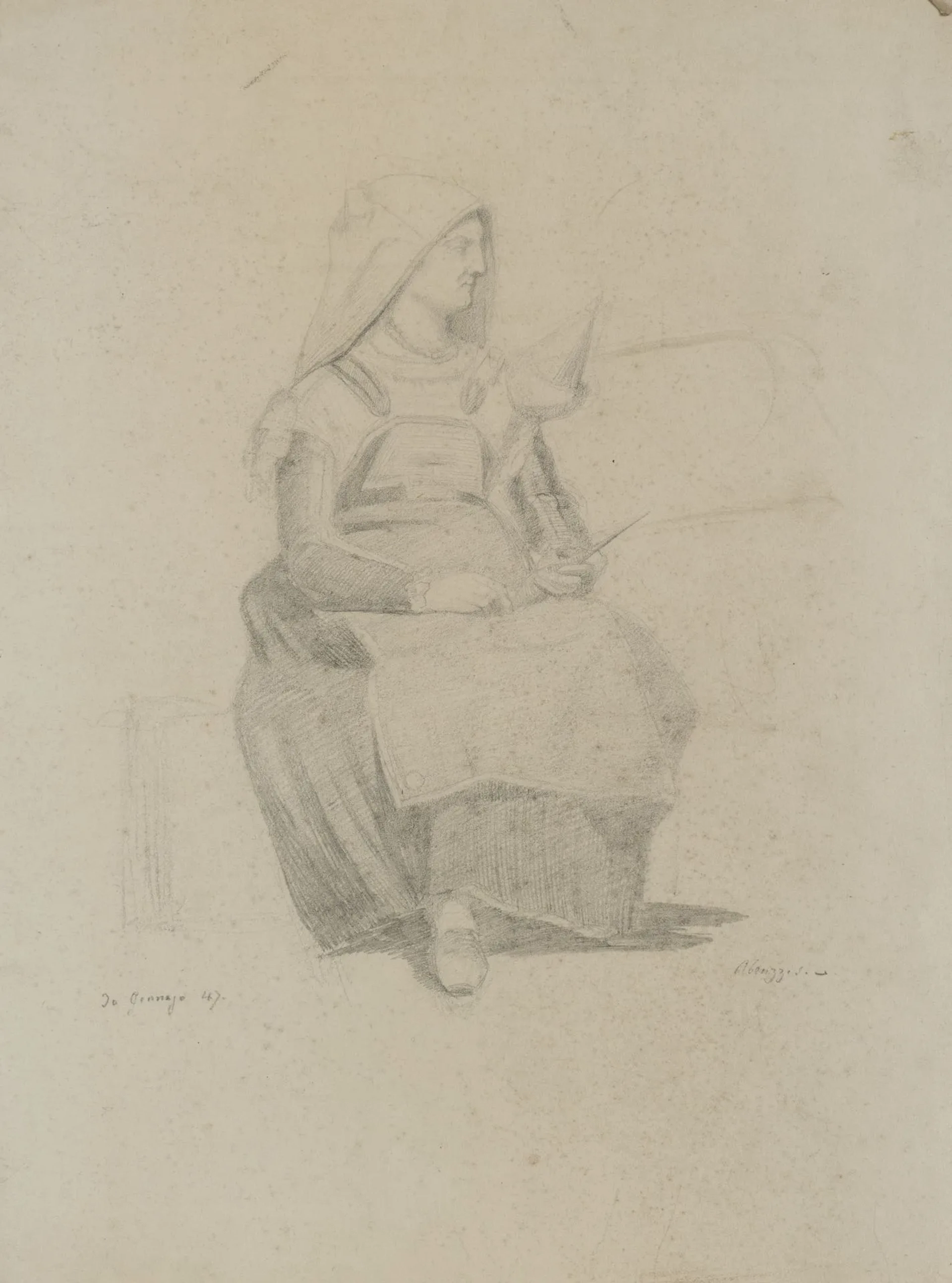 A. VIOLLET-LE-DUC (*1817), Seated Woman, 1847, pencil Adolphe Viollet-le-Duc