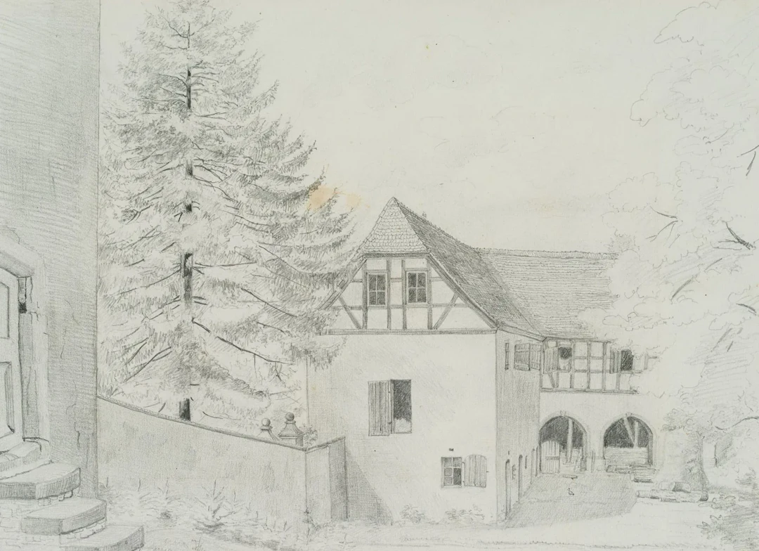 Unknown (19th), A View into the Courtyard of a Farmstead, 1885, Pencil