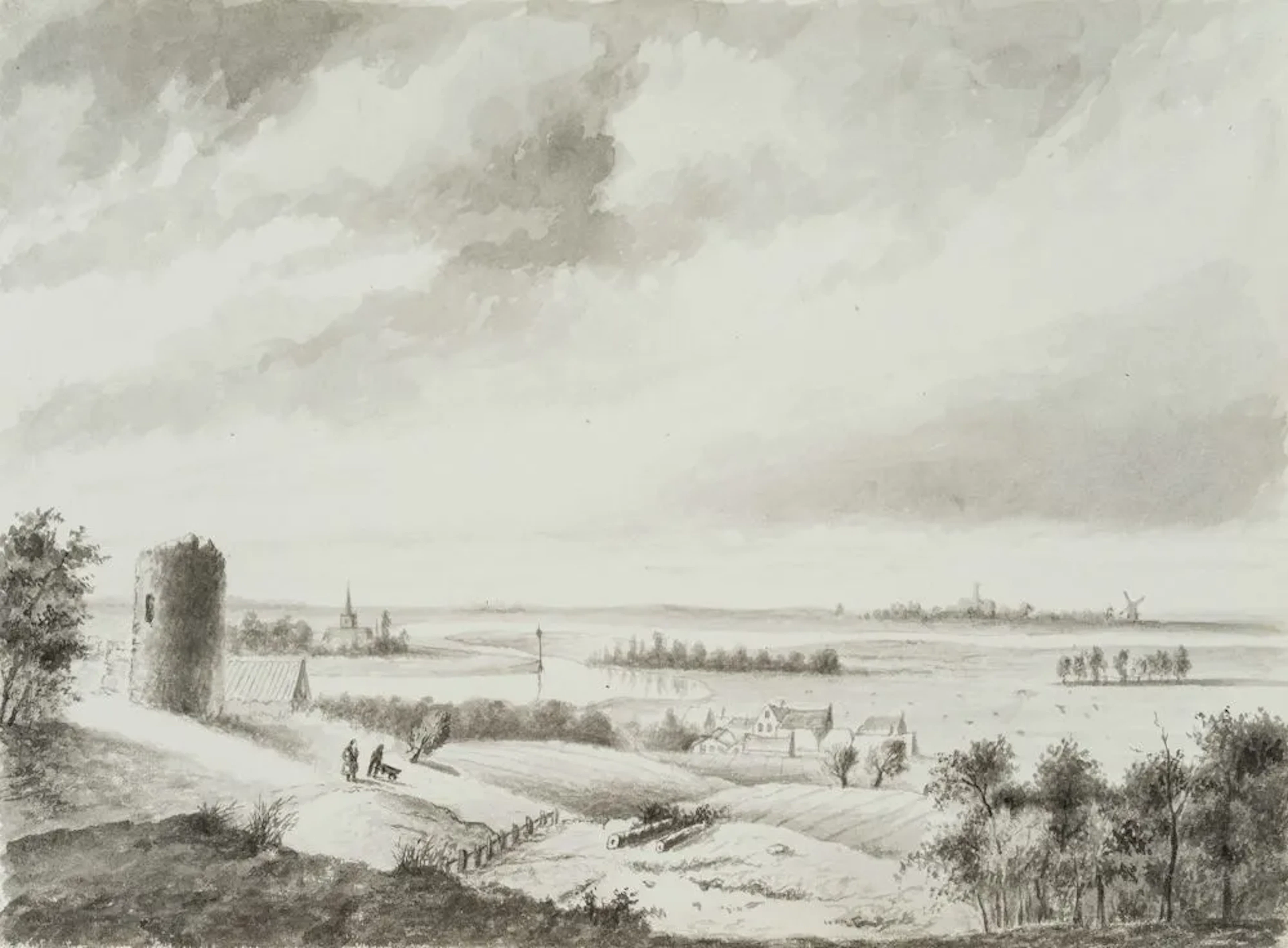 Unknown (19th century), Ruins of a Tower by the River on a Vast Plain
