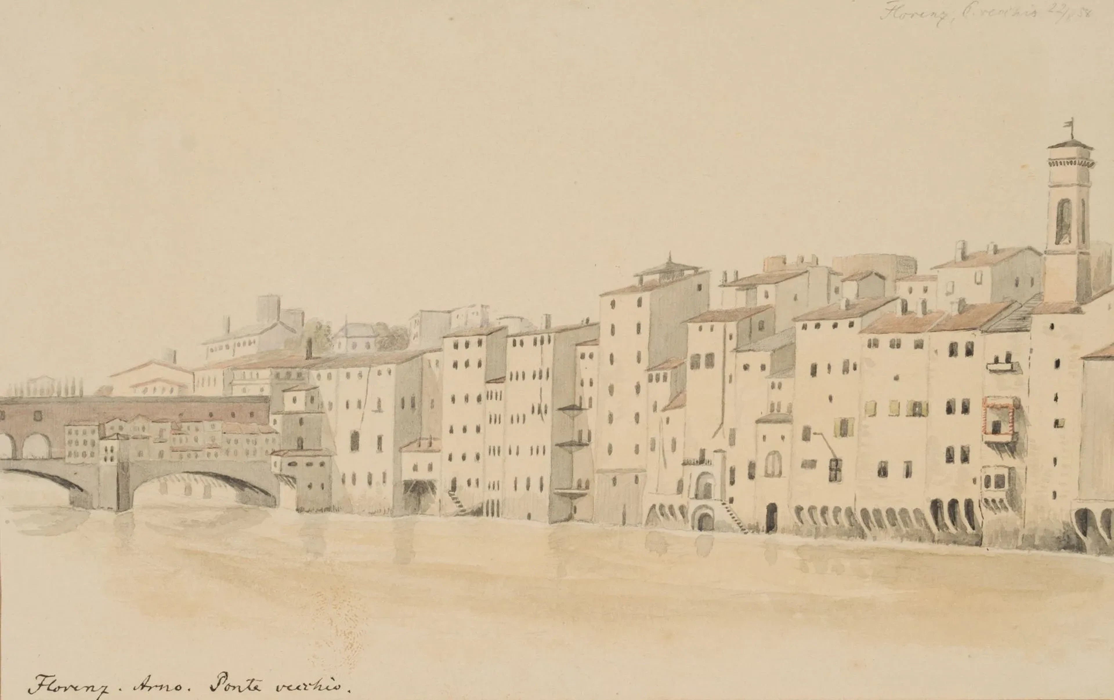 Unknown (19th century), The Riverbank and the Ponte Vecchio, Florence