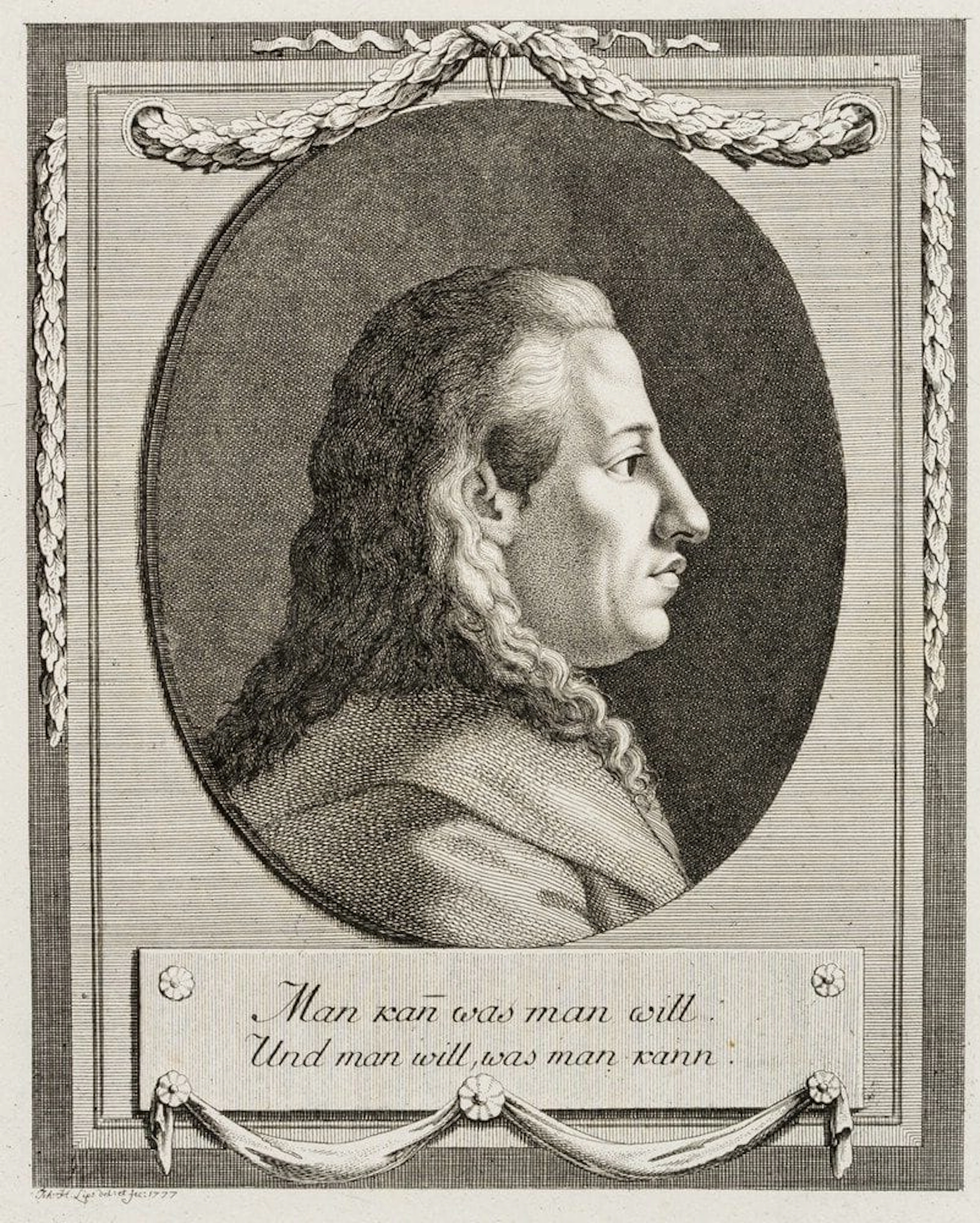 J. LIPS (1758-1817), Portrait of a man in profile, 1777, Etching Johann