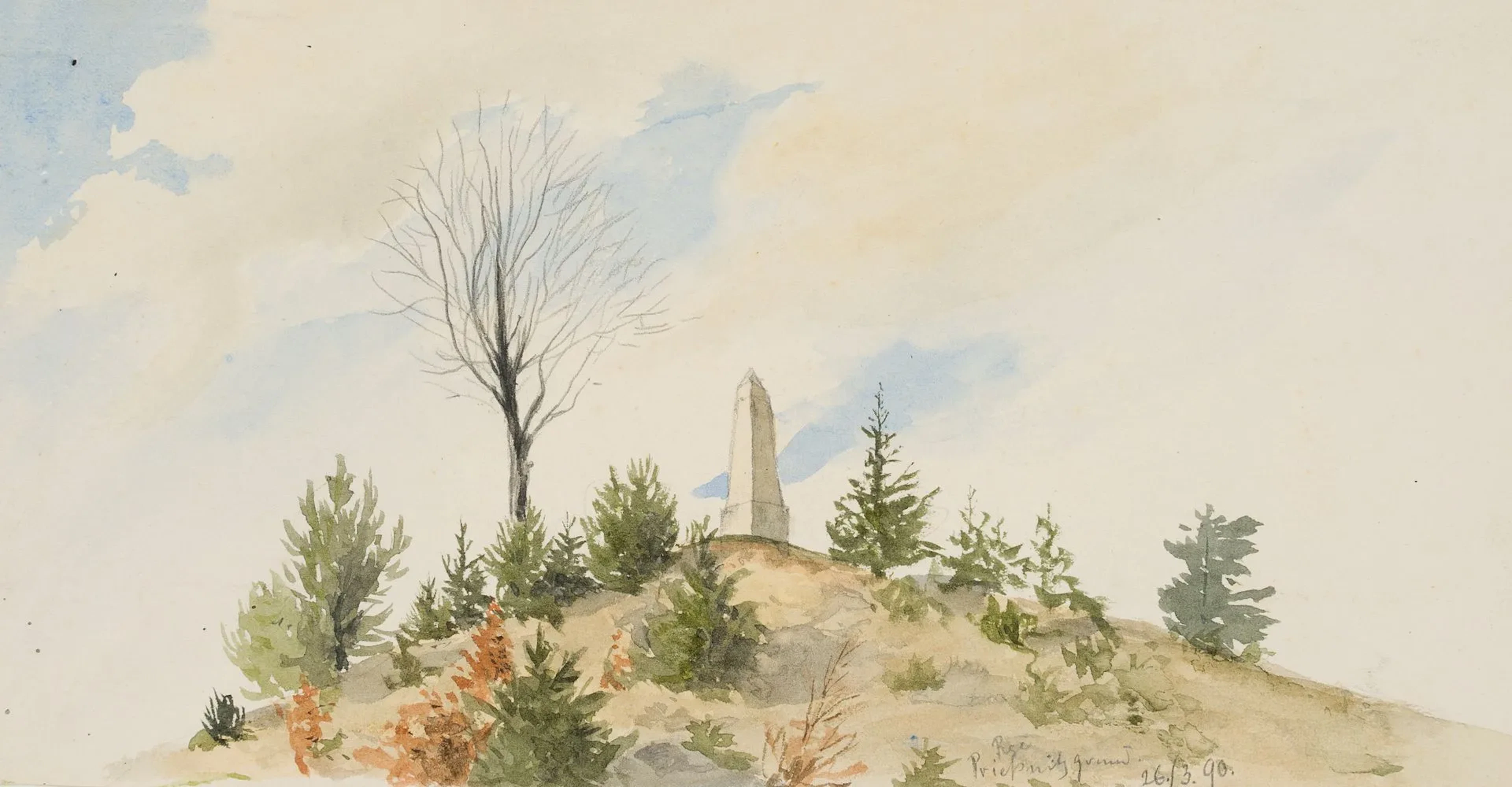 S. RUGE (1831-1903), Post box in Prießnitzgrund, 1890, Watercolor
