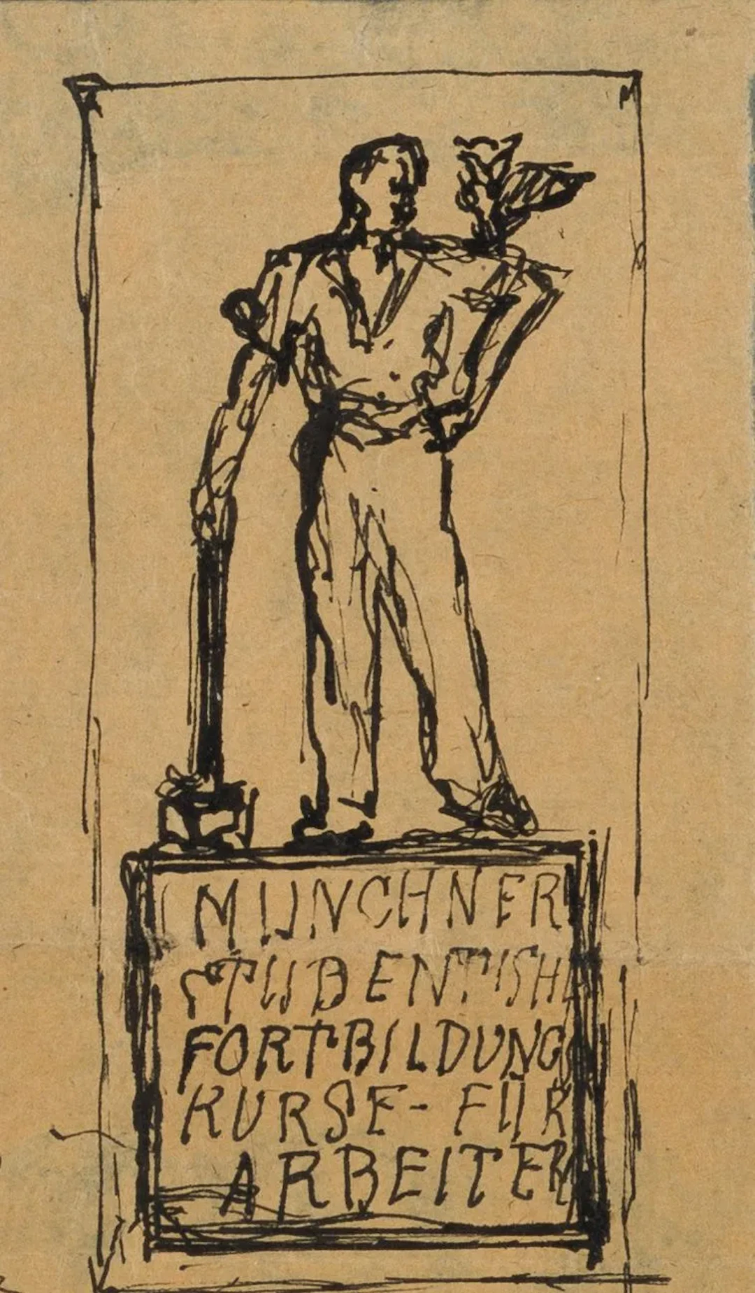 B. BURGER (1892–1968), Design for a statue of a worker, pen drawing