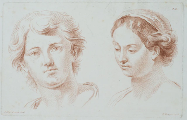 D. BERGER (*1744) after SUEUR (*1691), Head studies of a man and a