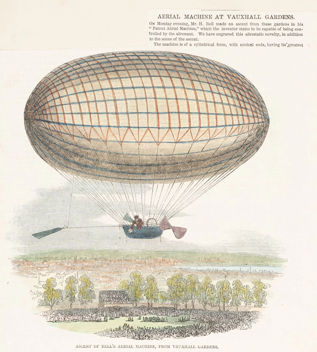 Unknown (19th century), The Ascent of Bell’s Airship, 1850, Wood engraving