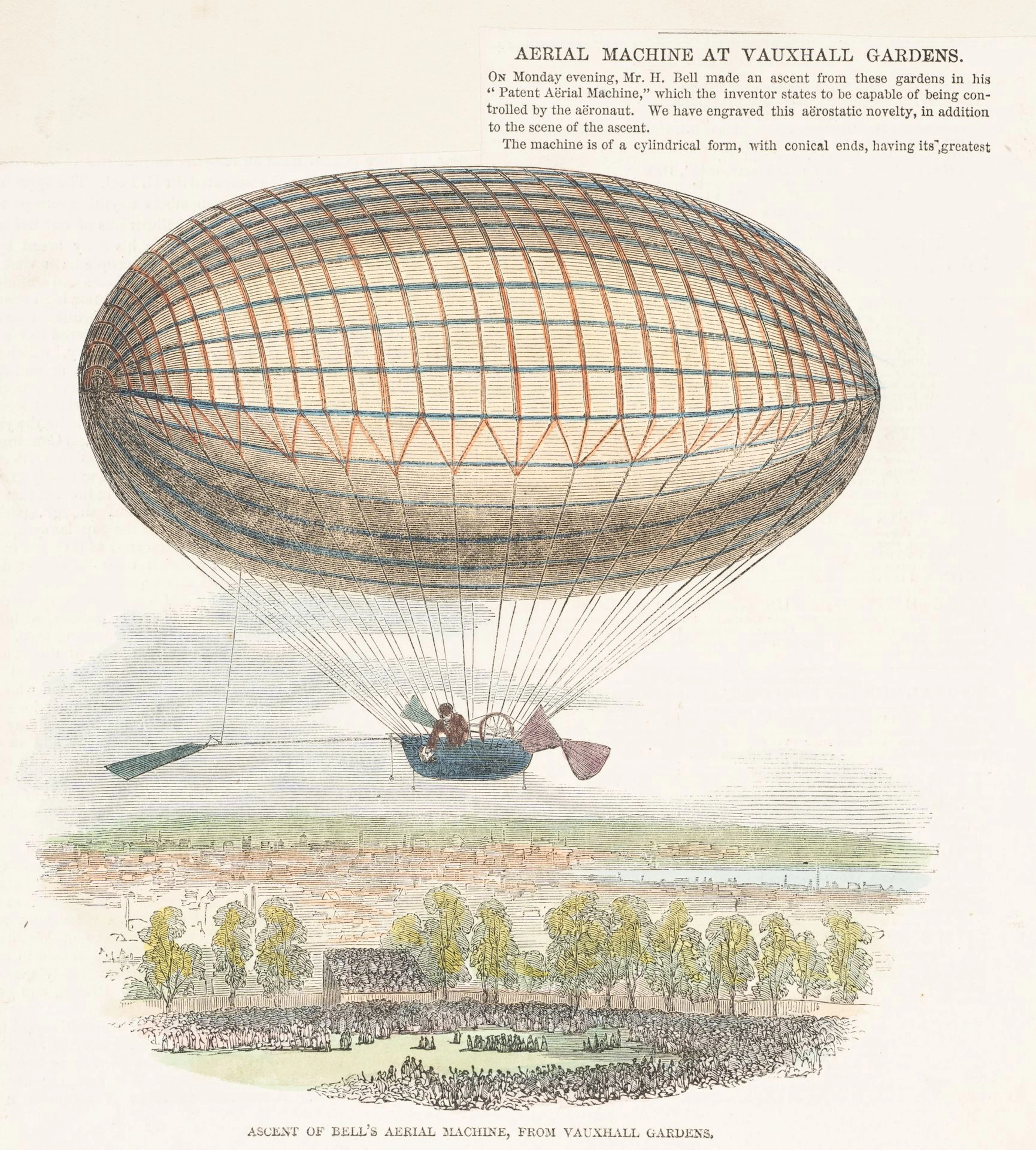 Unknown (19th century), The Ascent of Bell’s Airship, 1850, Wood engraving