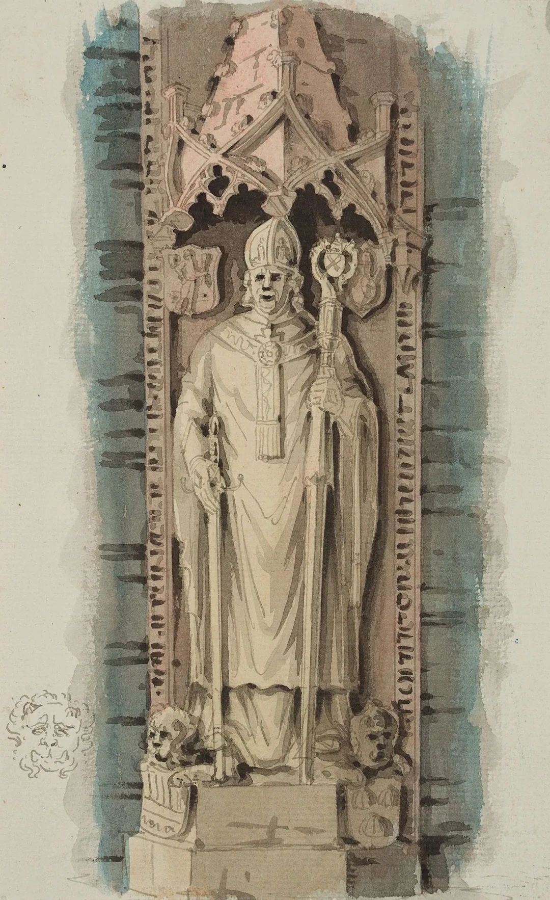 Unknown (19th century), A Gothic epitaph on a bishop’s tomb, Watercolor