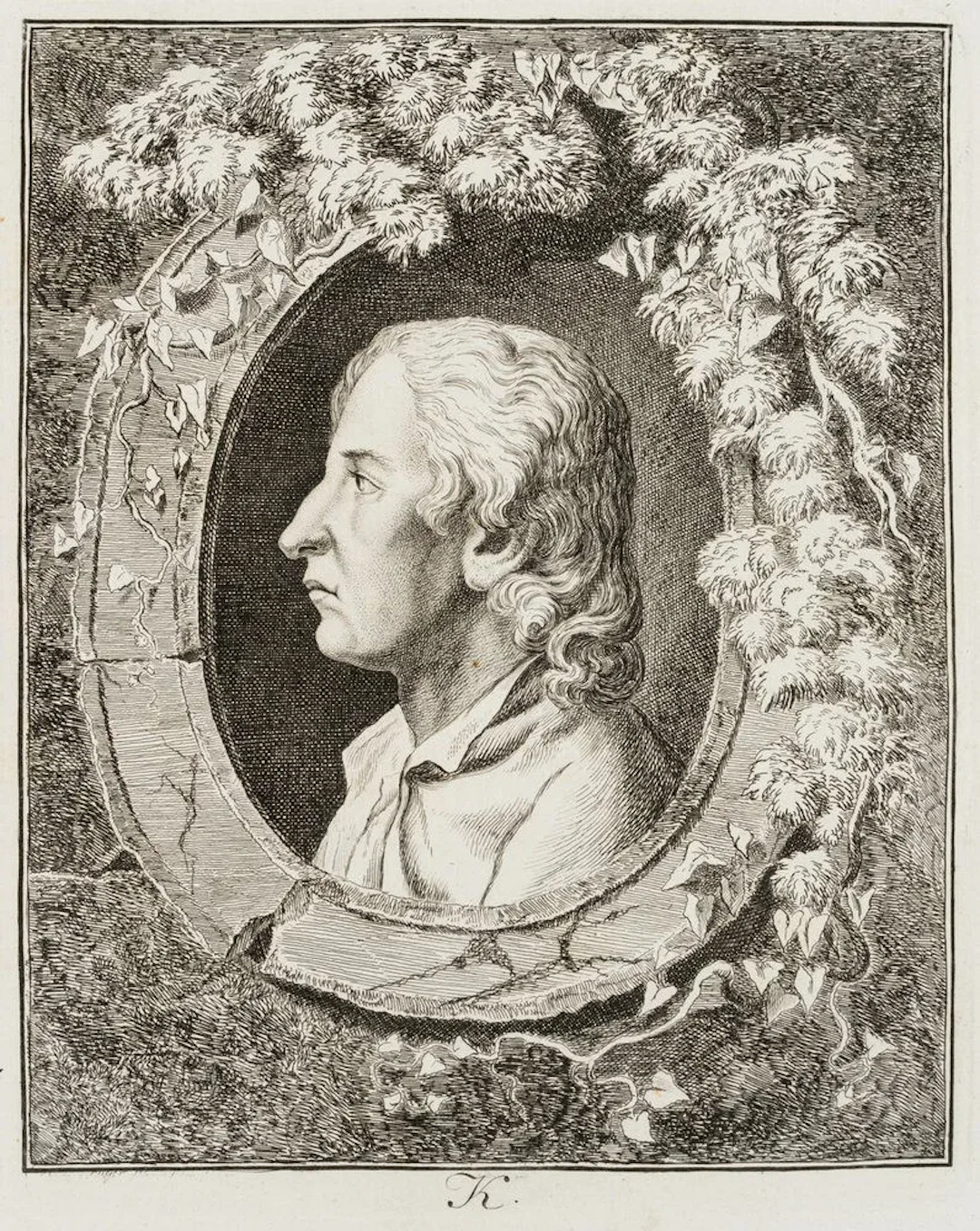 KRÜGER (18th), A profile portrait of a man, around 1775, etching Krüger