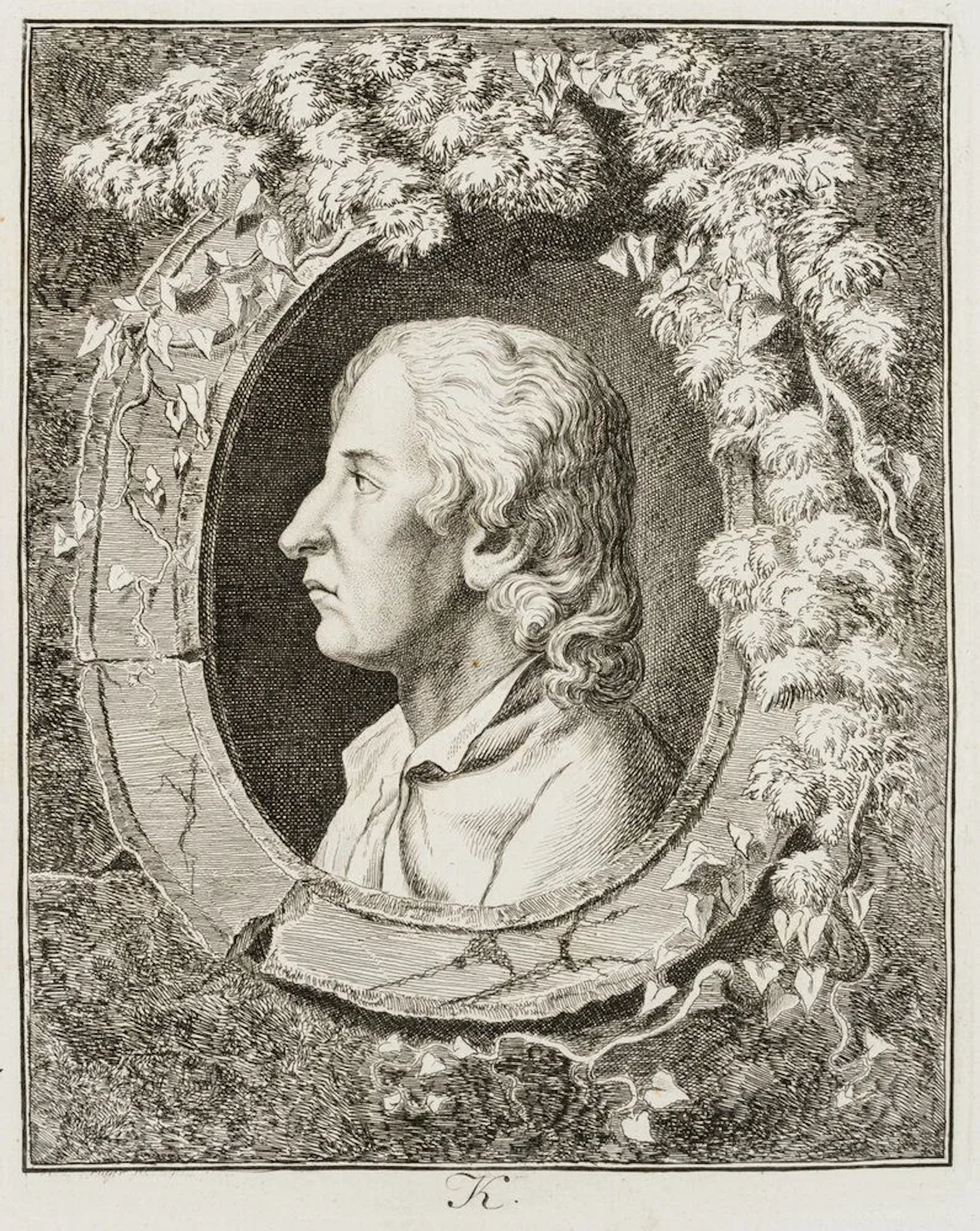 KRÜGER (18th), A profile portrait of a man, around 1775, etching Krüger