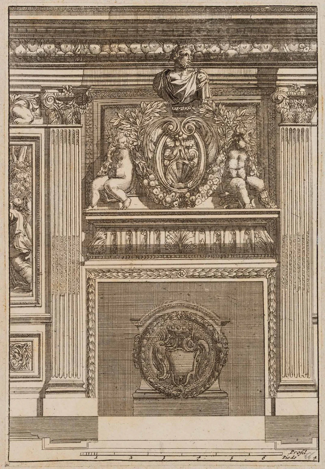 J. LEPAUTRE (1618-1682), Fireplace design, Italian style 4, around