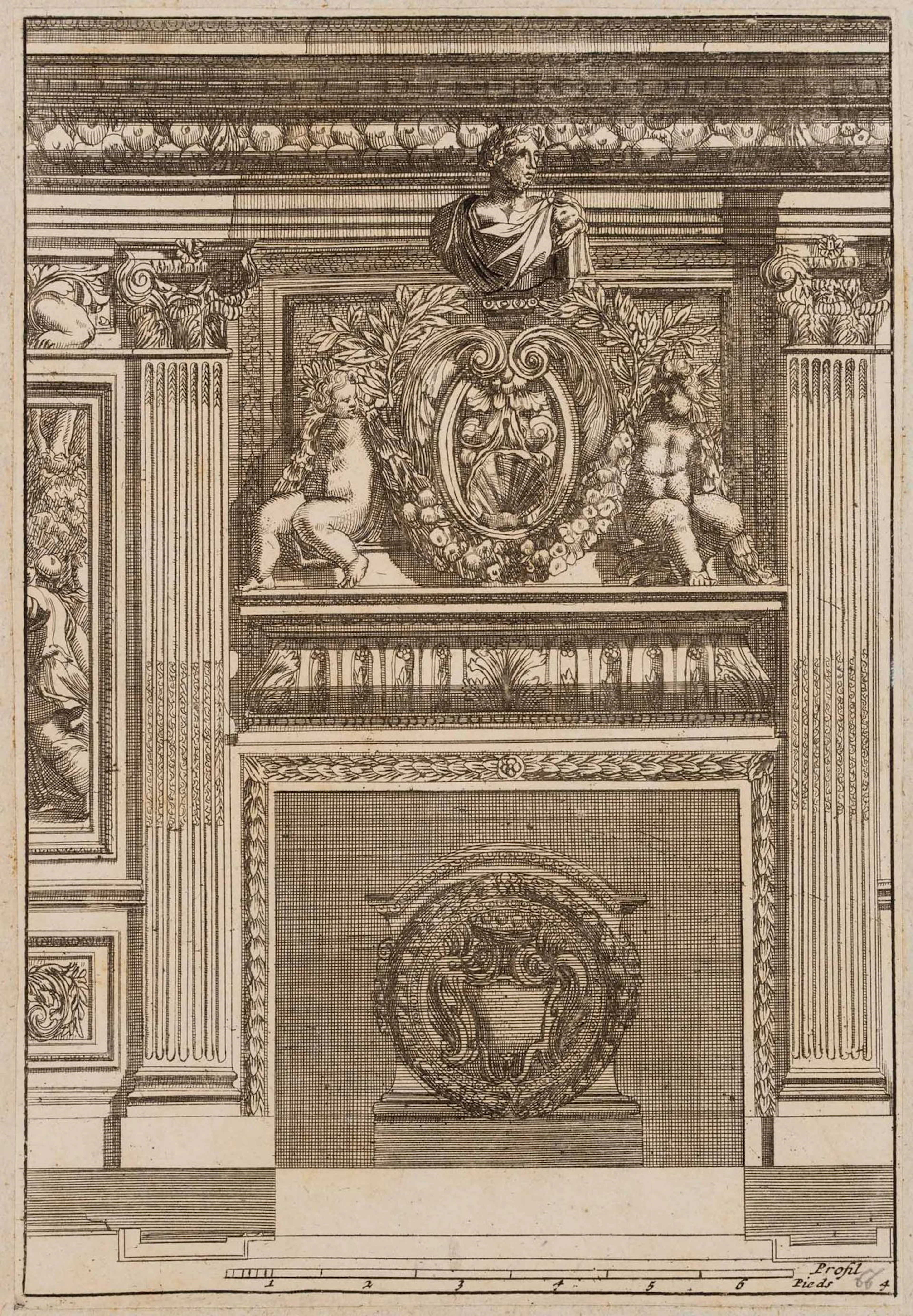J. LEPAUTRE (1618-1682), Fireplace design, Italian style 4, around