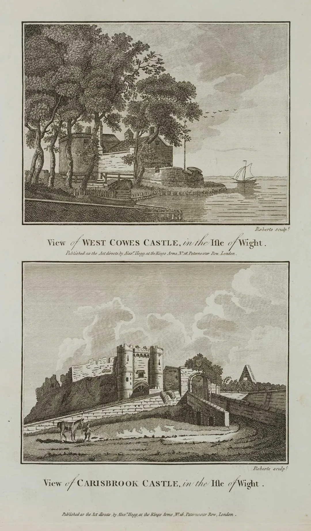 D. ROBERTS (1796-1864), West Cowes Castle, Isle of Wight, Etching