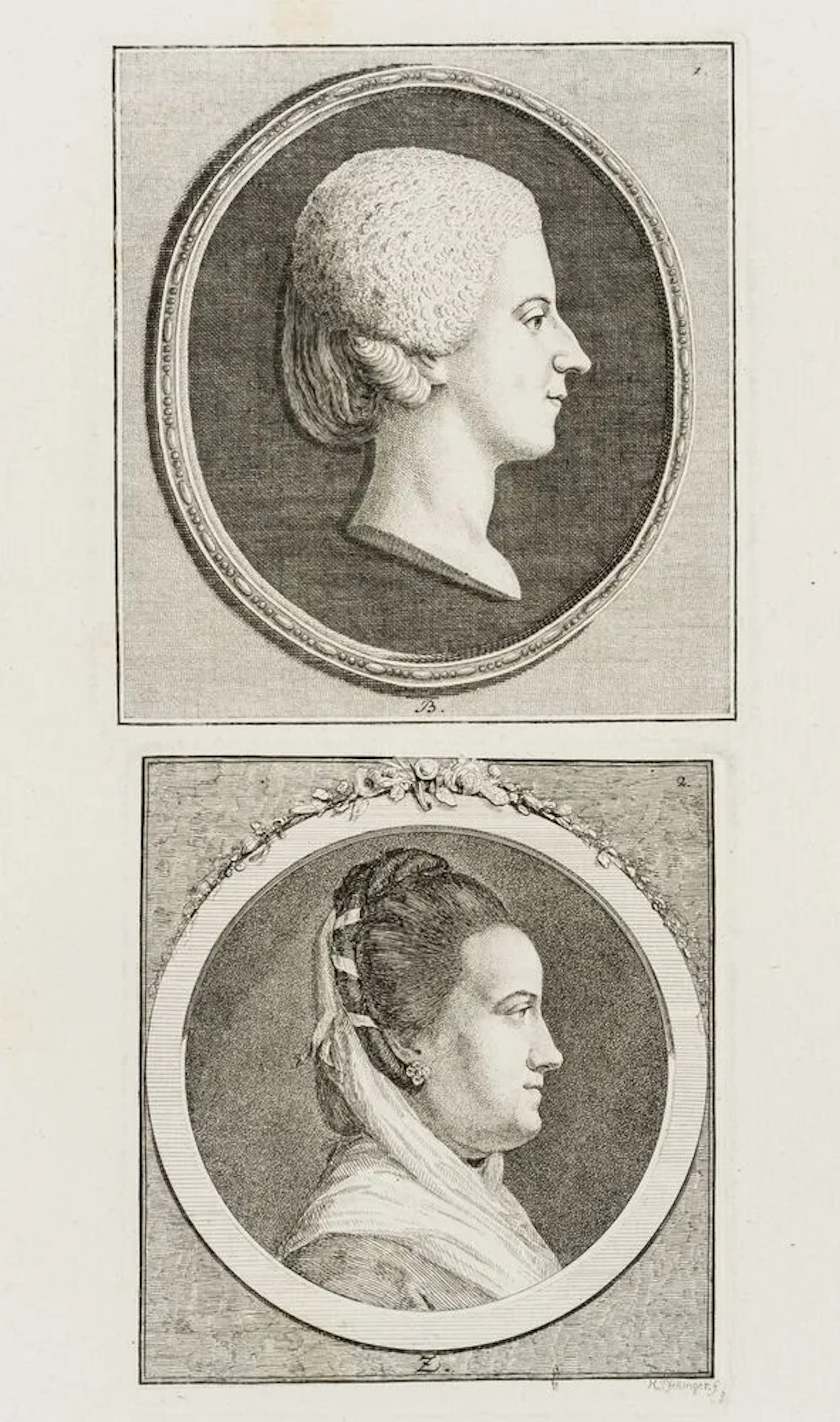 H. PFENNINGER (*1749), Double portrait of two ladies, c. 1775, etching
