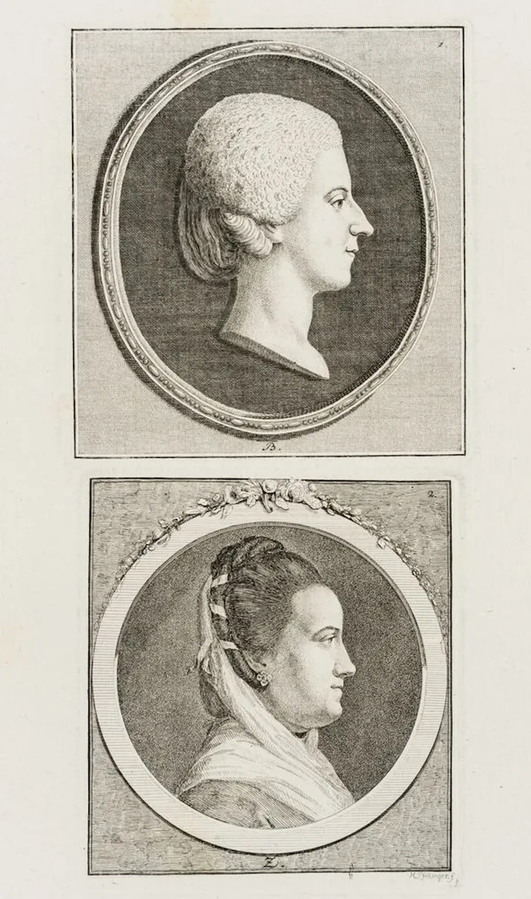 H. PFENNINGER (*1749), Double portrait of two ladies, c. 1775, etching
