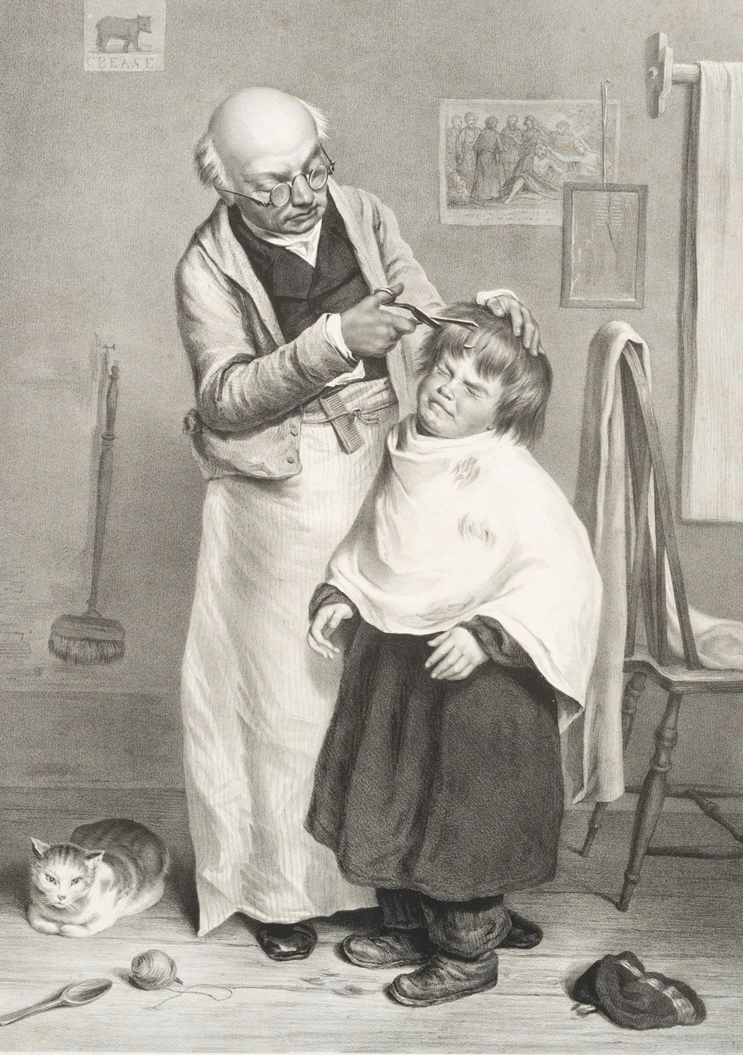 C. MITTAG (19th century) after HUNT (*1790), Hairdresser with a Reluctant