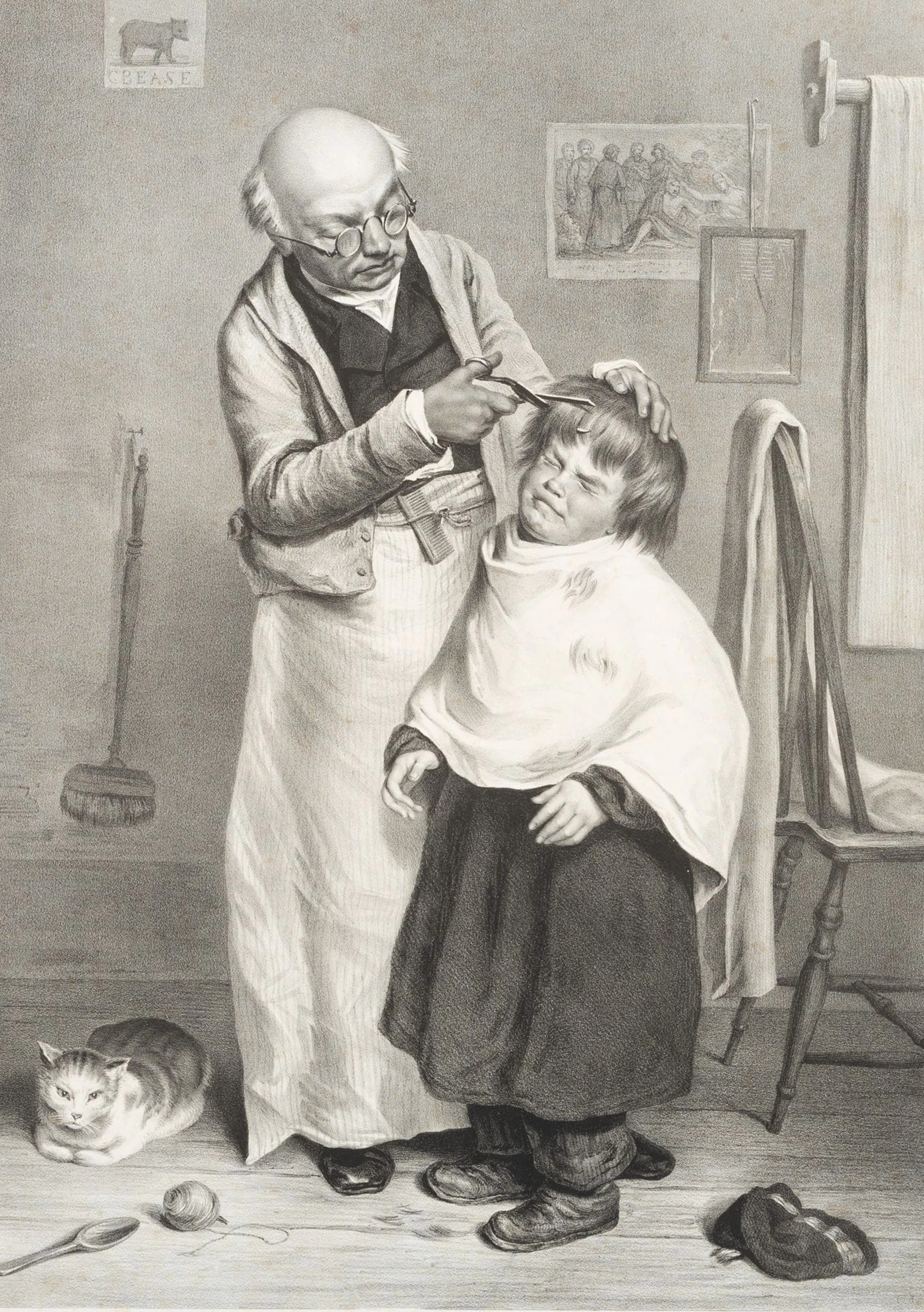 C. MITTAG (19th century) after HUNT (*1790), Hairdresser with a Reluctant