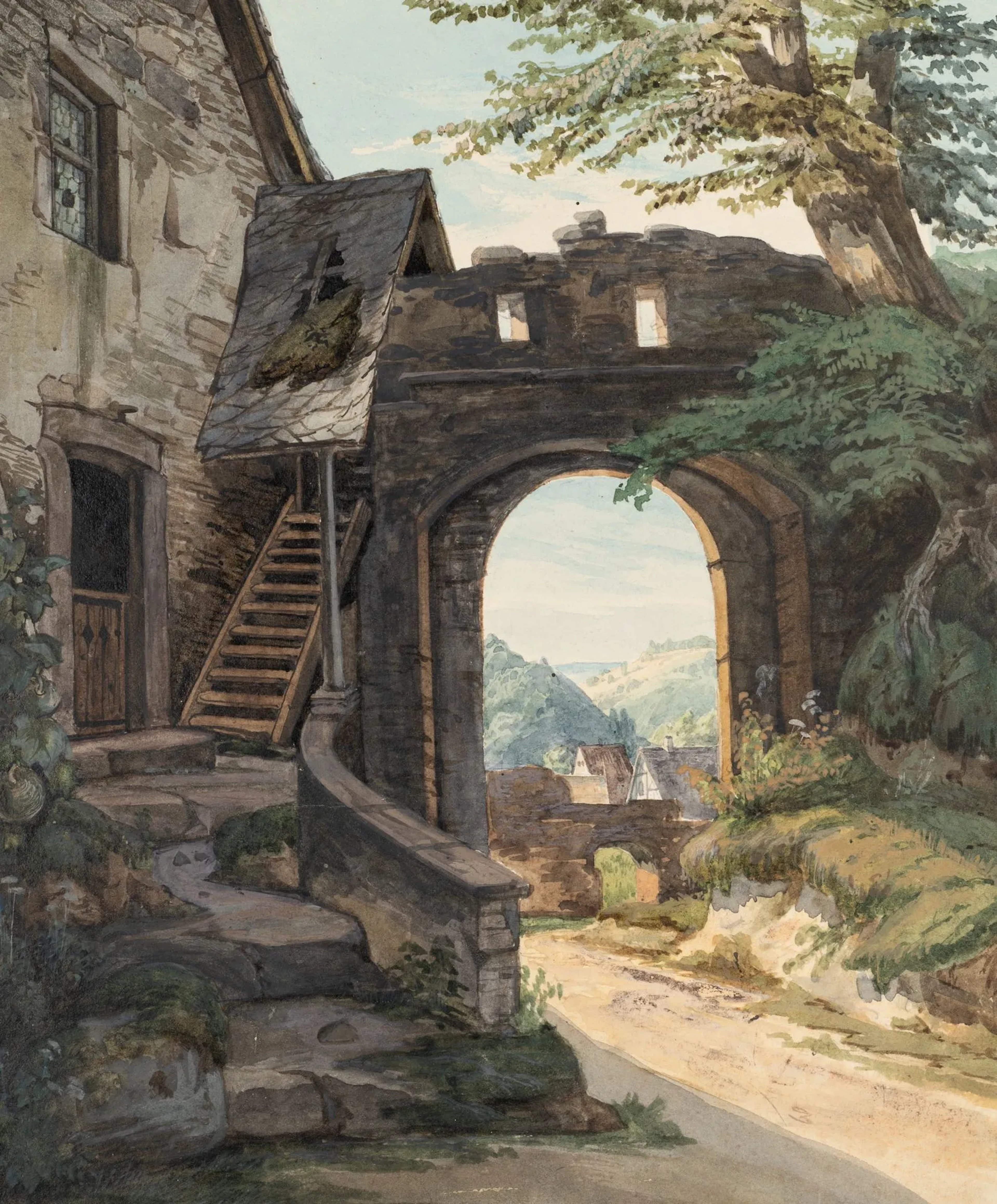 A. WEBER (1817–1873), A View Through an Archway, ca. 1840, Watercolor