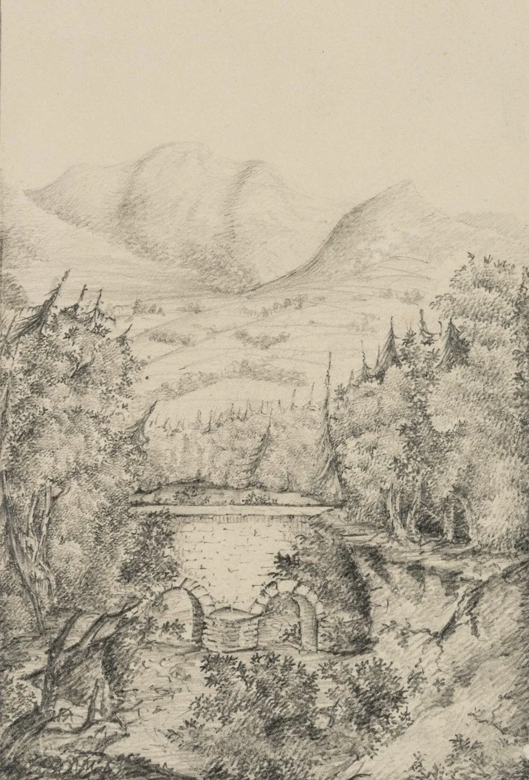 Unknown (19th), Old stone bridge near Weilburg, around 1834, Pencil