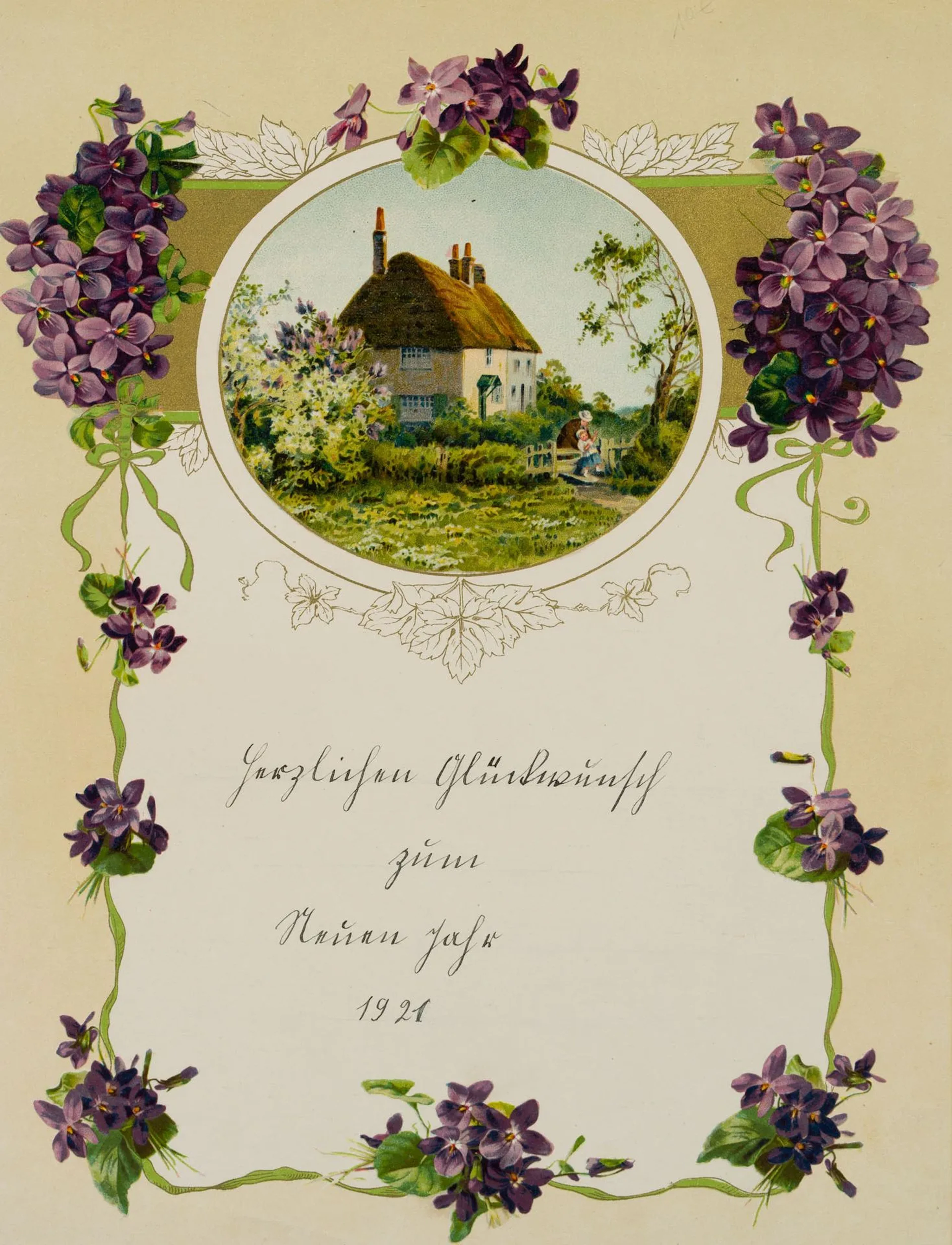 Unknown (20th), New Year’s greetings for 1921 featuring violets, 1921