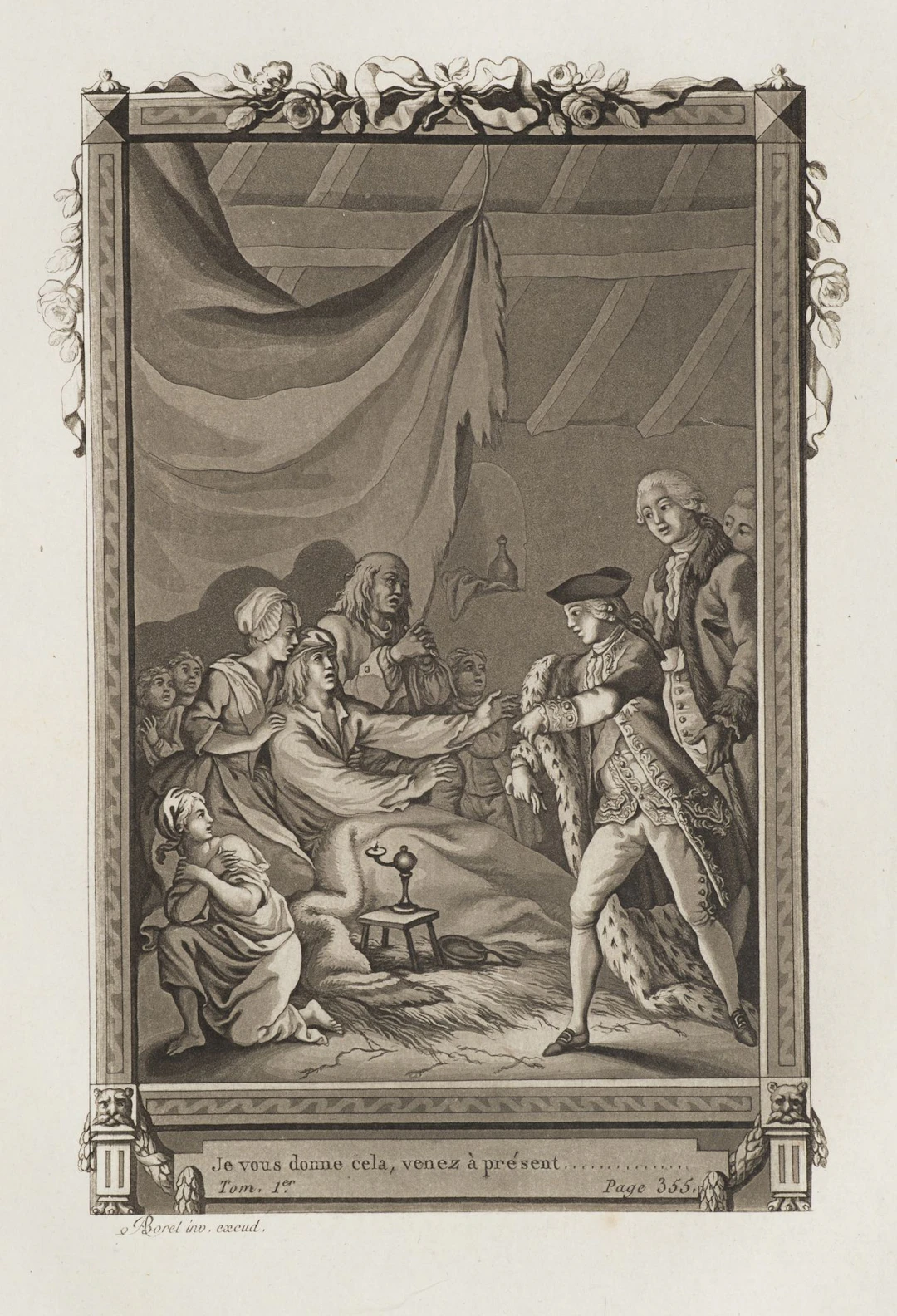A. BOREL (1743–1810), A Nobleman in a Poor Household, Aquatint Antoine