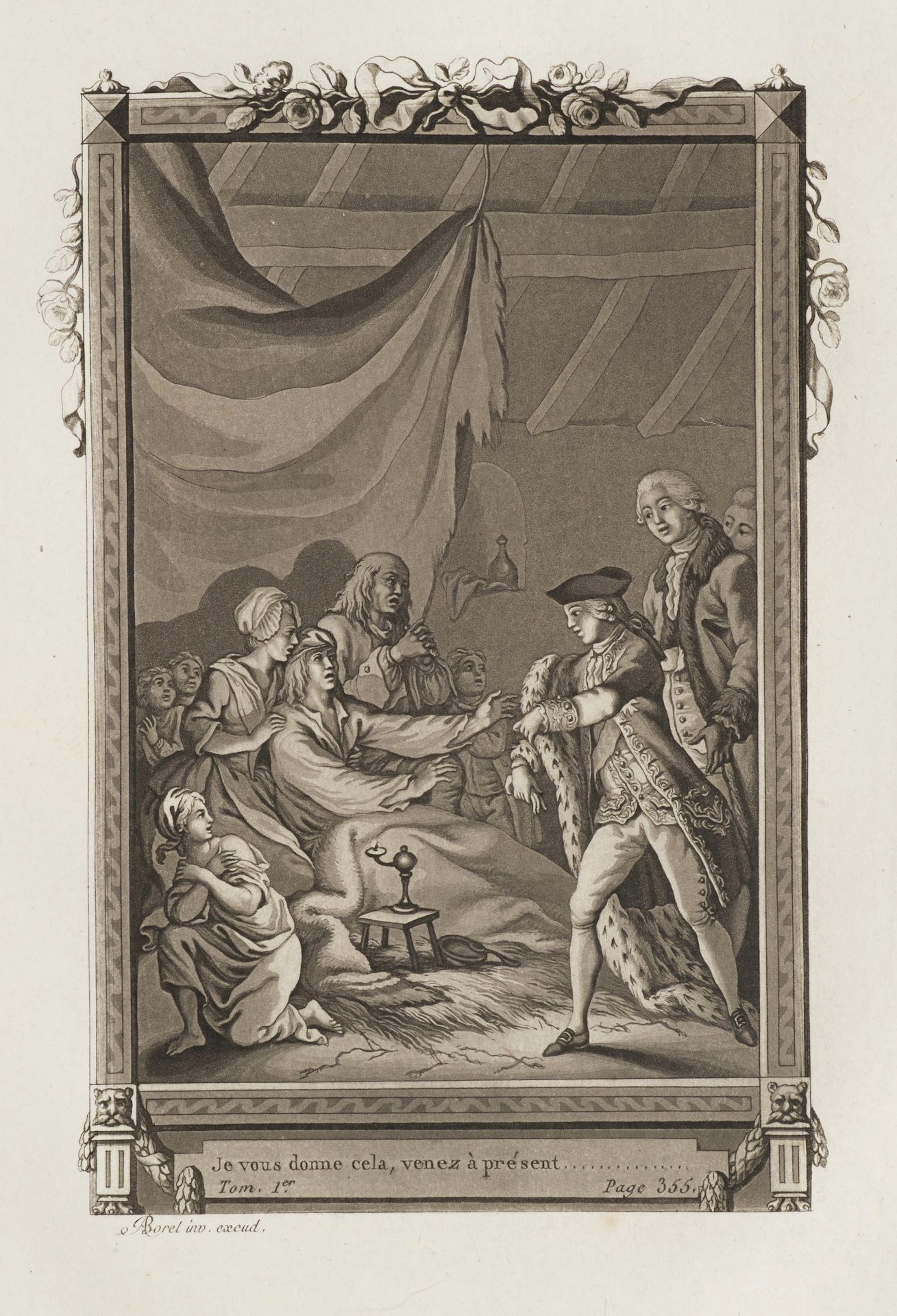 A. BOREL (1743–1810), A Nobleman in a Poor Household, Aquatint Antoine