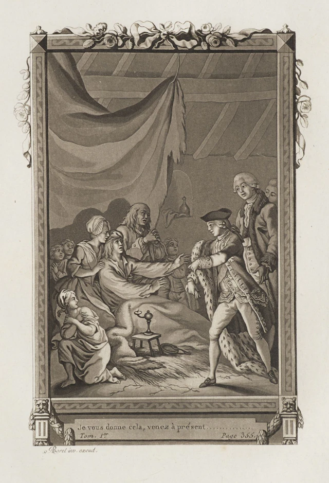 A. BOREL (1743–1810), A Nobleman in a Poor Household, Aquatint Antoine